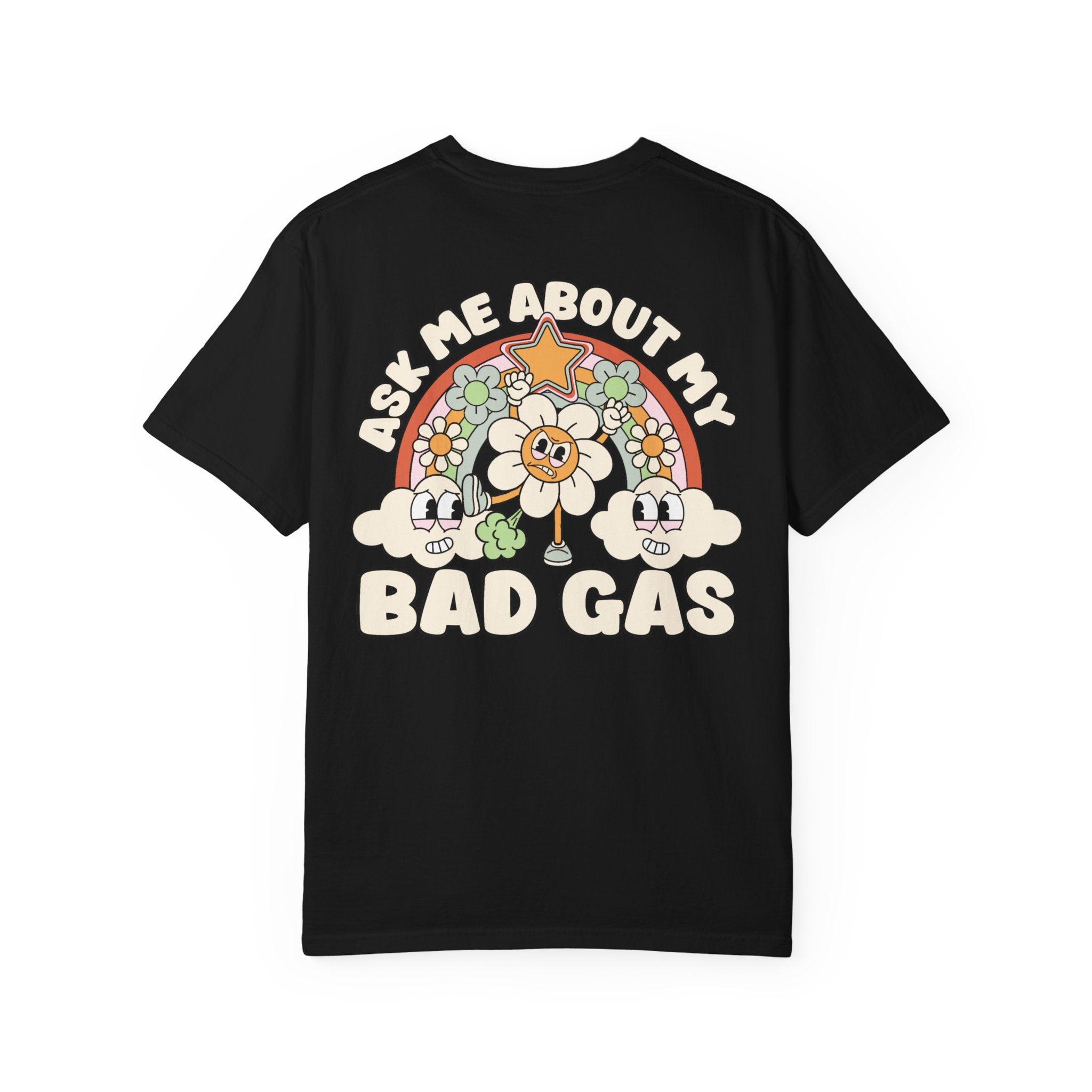 Adult Humor "Ask Me About My Bad Gas" Double-Sided Retro Tee