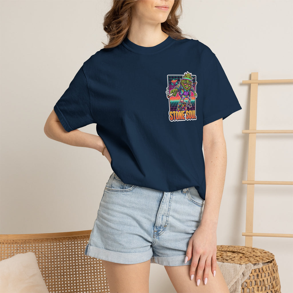 Retro 80s Synthwave Stone Soul Roller Skating Weed Bud Graphic Tee