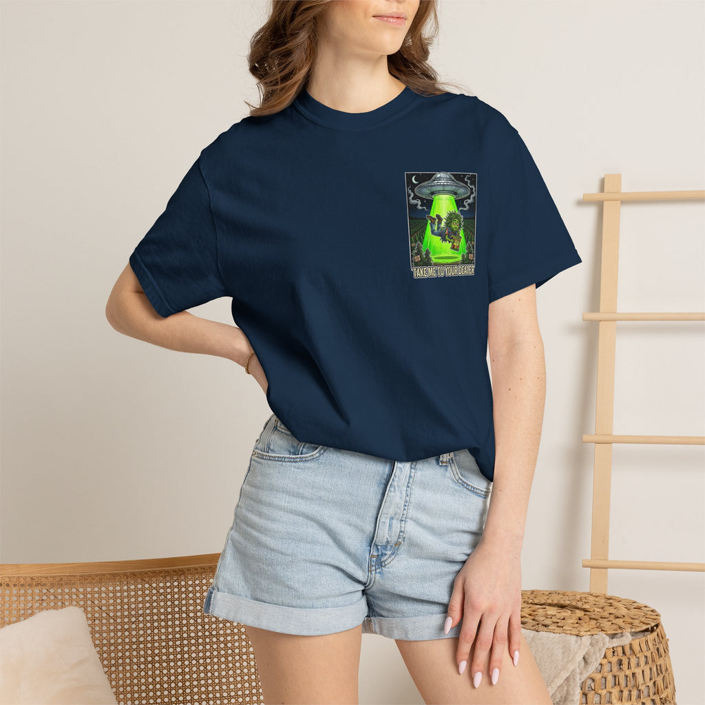 Take Me To Your Dealer - Retro Sci-Fi Cannabis Graphic Tee