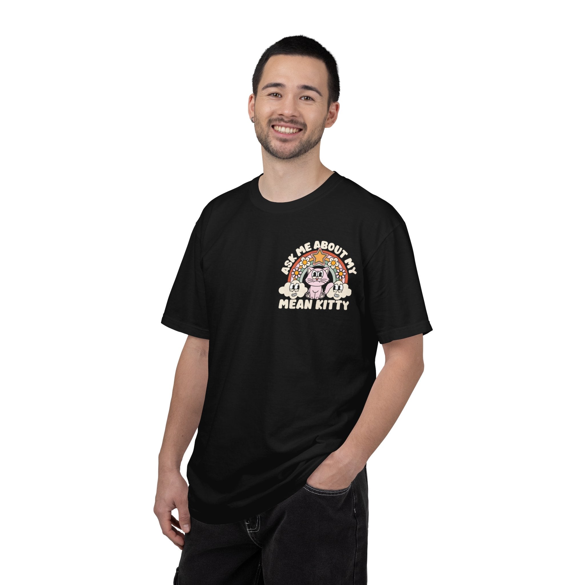 Adult Humor "Ask Me About My Mean Kitty" Double-Sided Retro Tee