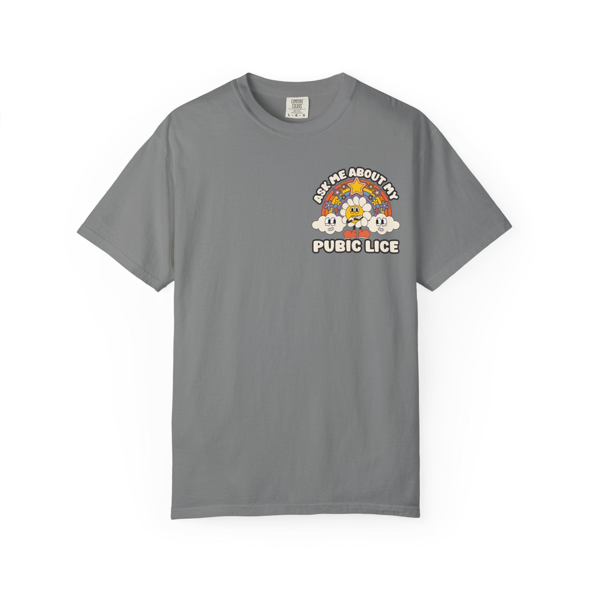 Adult Humor "Ask Me About My Pubic Lice" Double-Sided Retro Tee