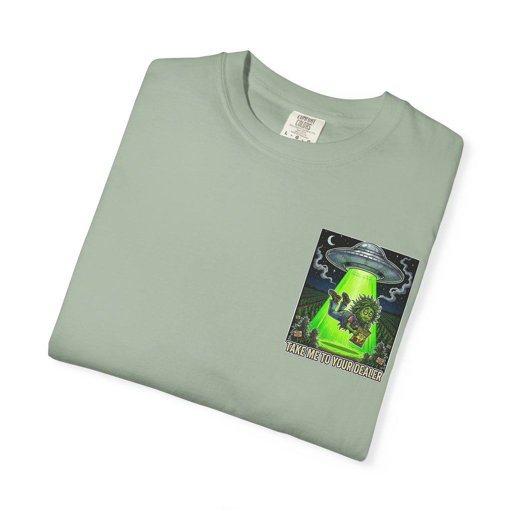 Take Me To Your Dealer - Retro Sci-Fi Cannabis Graphic Tee