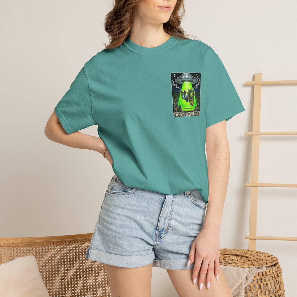 Take Me To Your Dealer - Retro Sci-Fi Cannabis Graphic Tee