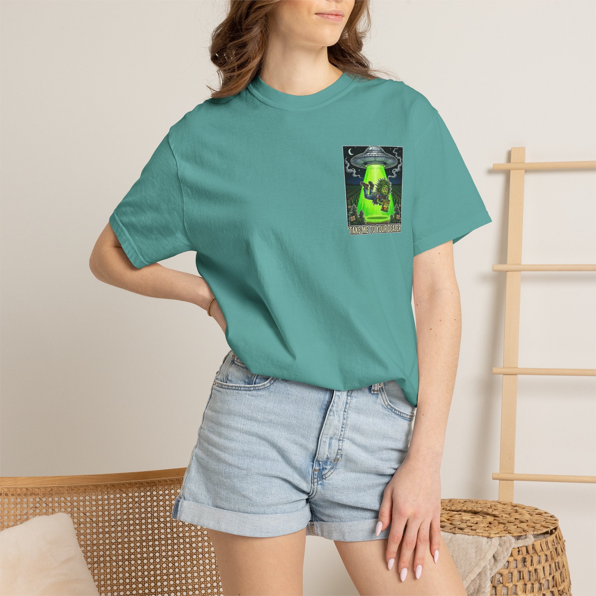Take Me To Your Dealer - Retro Sci-Fi Cannabis Graphic Tee