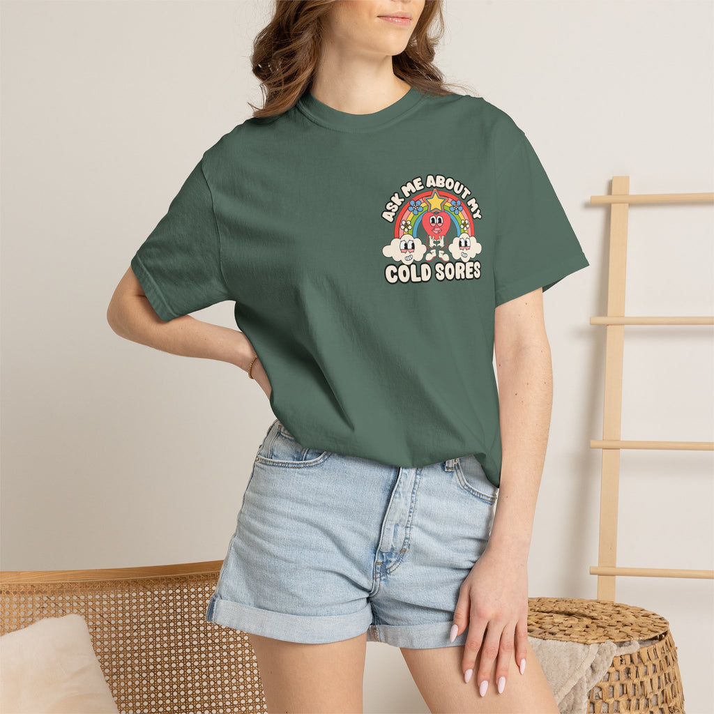 Adult Humor "Ask Me About My Cold Sores" Double-Sided Retro Tee