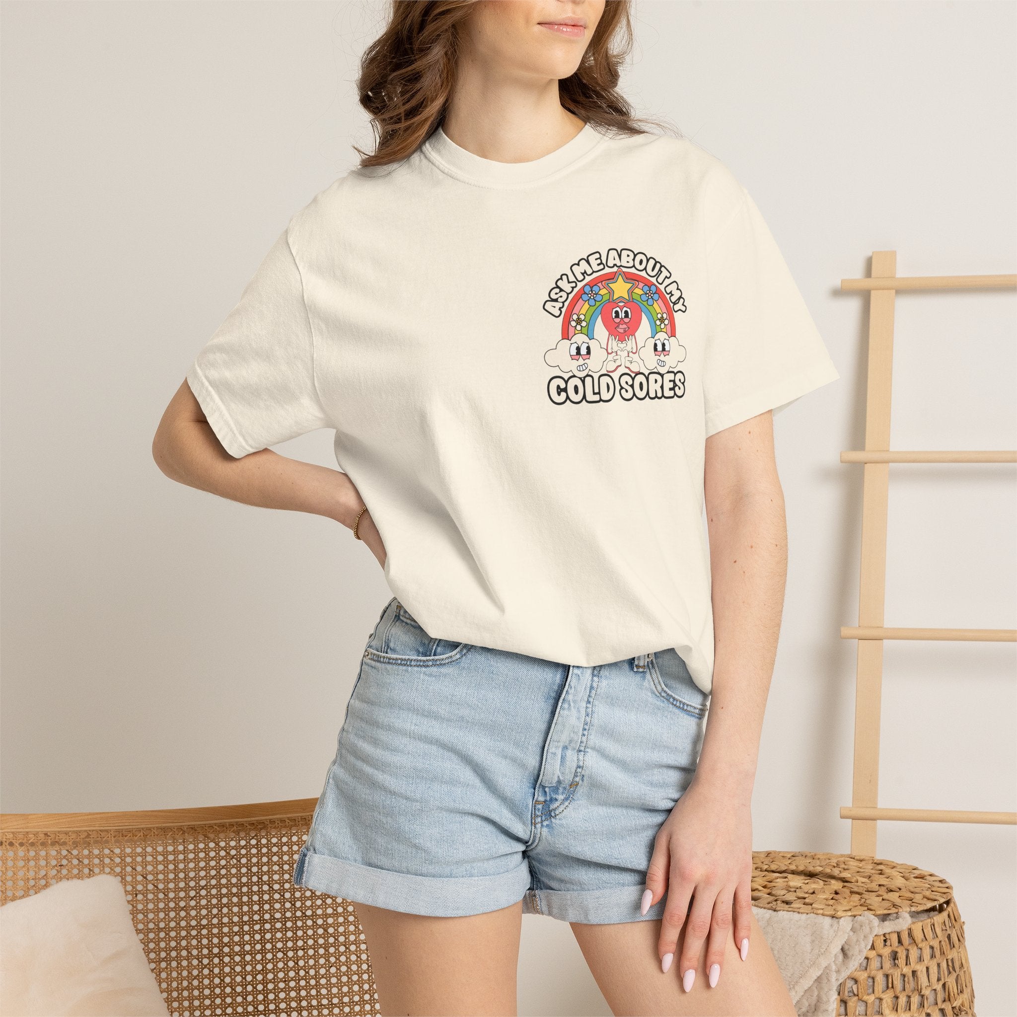 Adult Humor "Ask Me About My Cold Sores" Double-Sided Retro Tee
