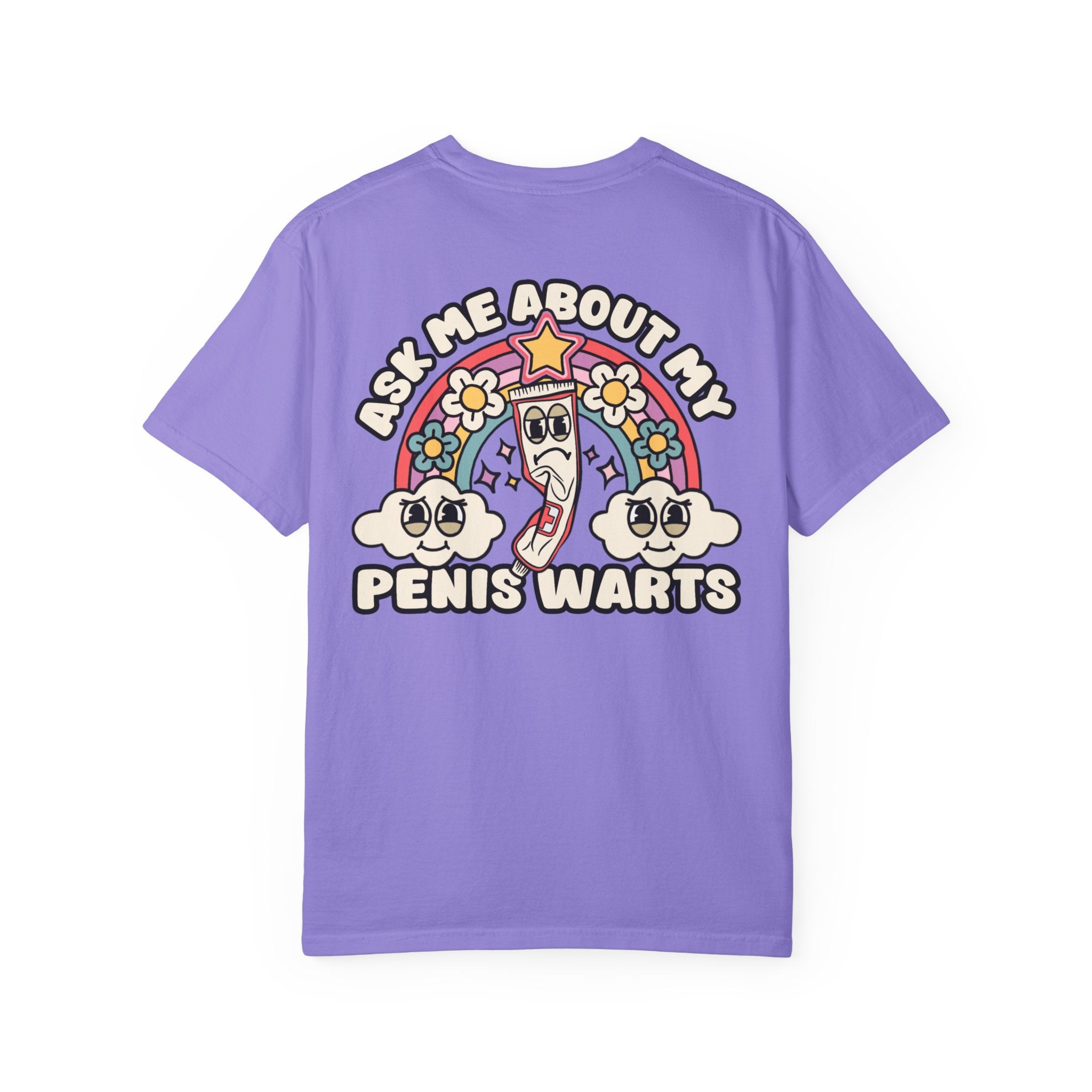 Adult Humor "Ask Me About My Penis Warts" Double-Sided Retro Tee