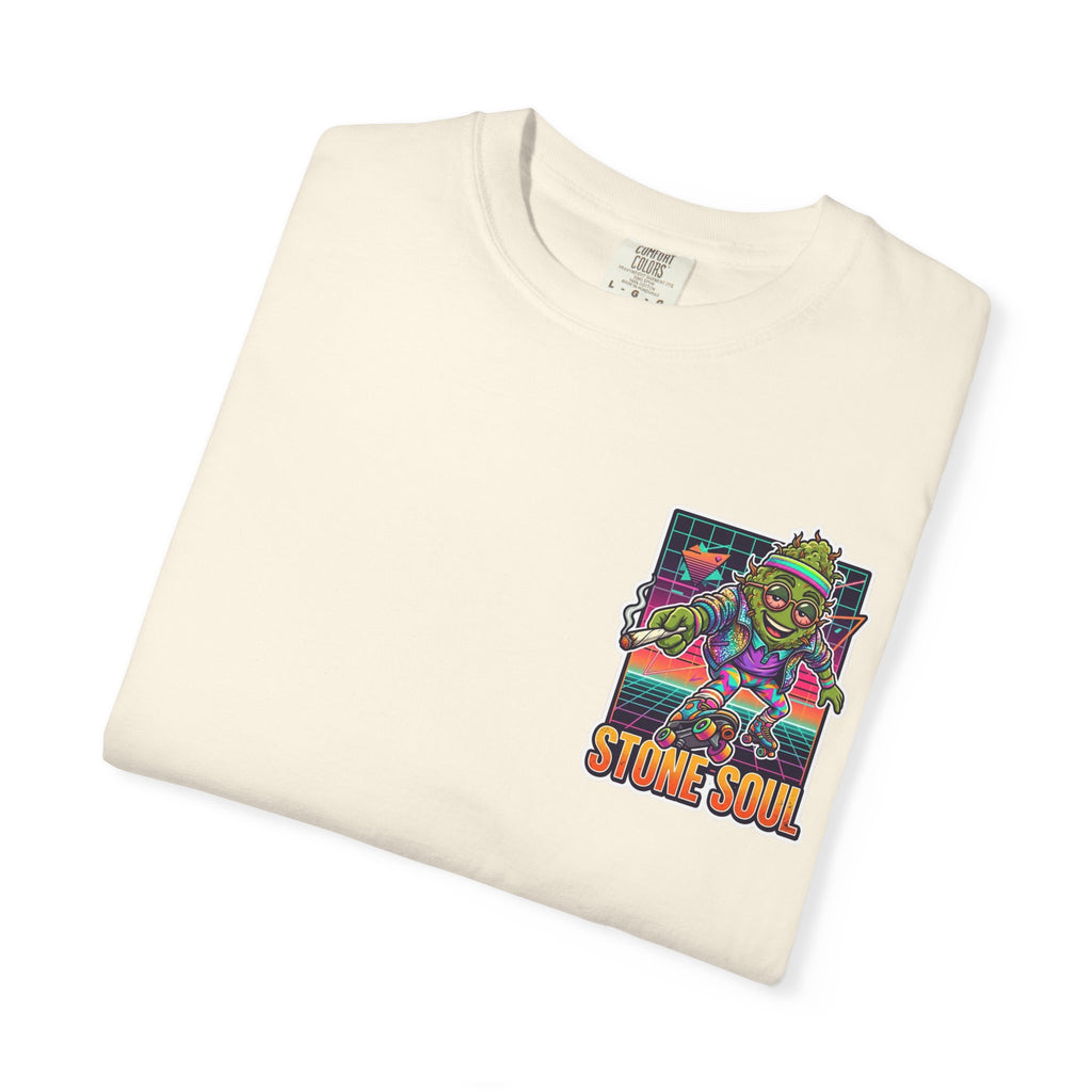 Retro 80s Synthwave Stone Soul Roller Skating Weed Bud Graphic Tee