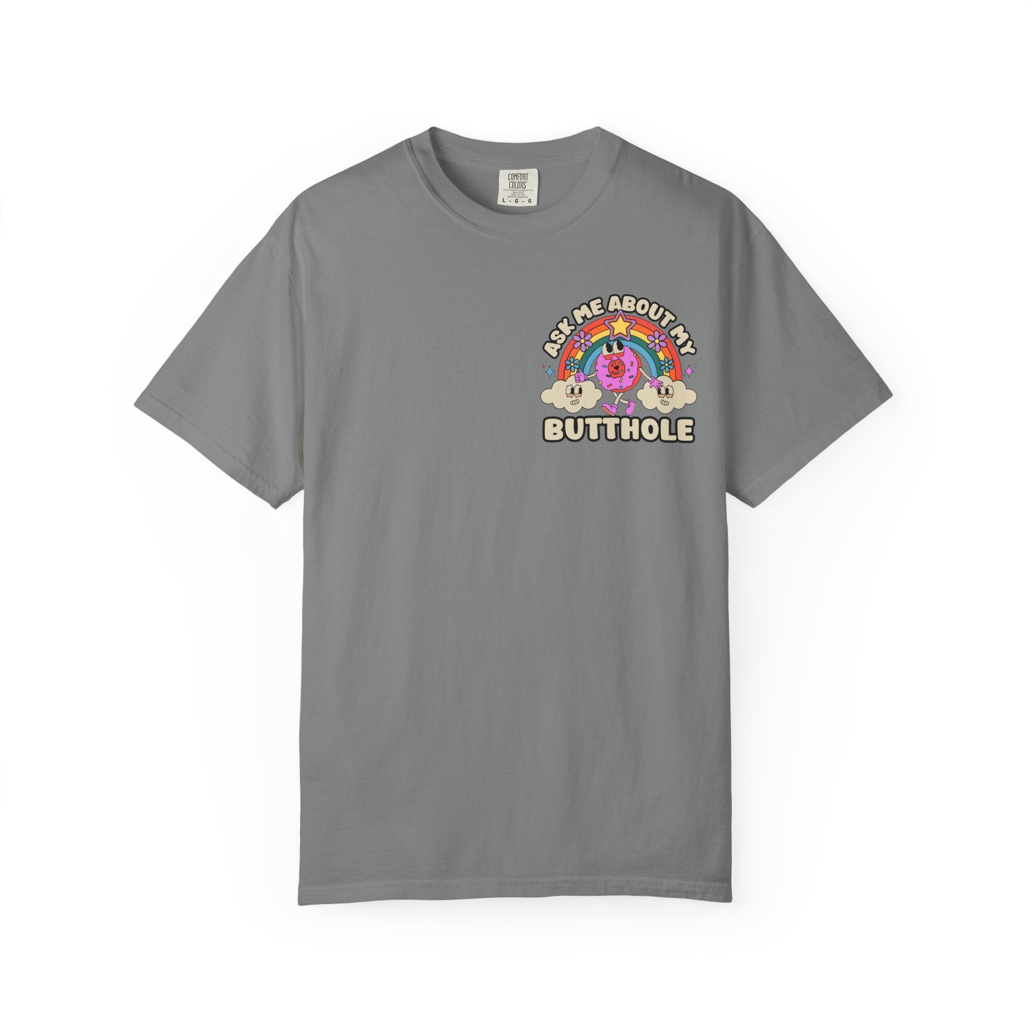 Adult Humor "Ask Me About My Butthole" Double-Sided Retro Tee