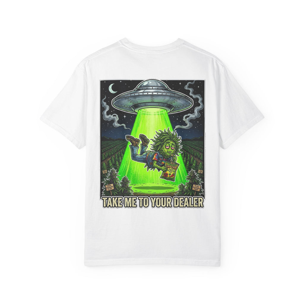 Take Me To Your Dealer - Retro Sci-Fi Cannabis Graphic Tee