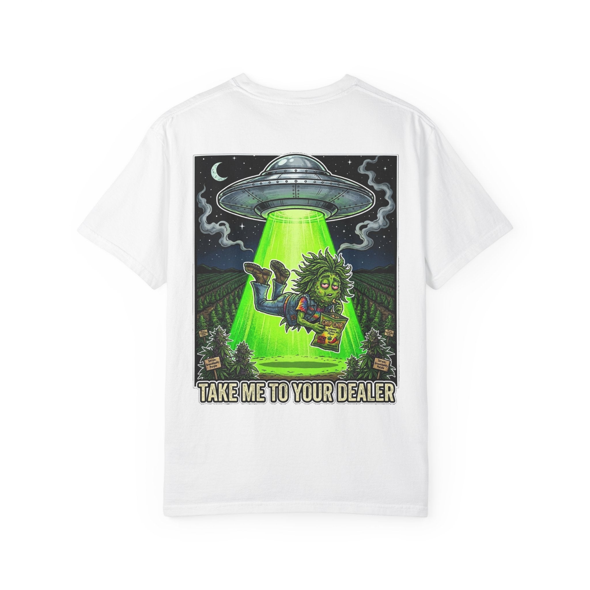 Take Me To Your Dealer - Retro Sci-Fi Cannabis Graphic Tee