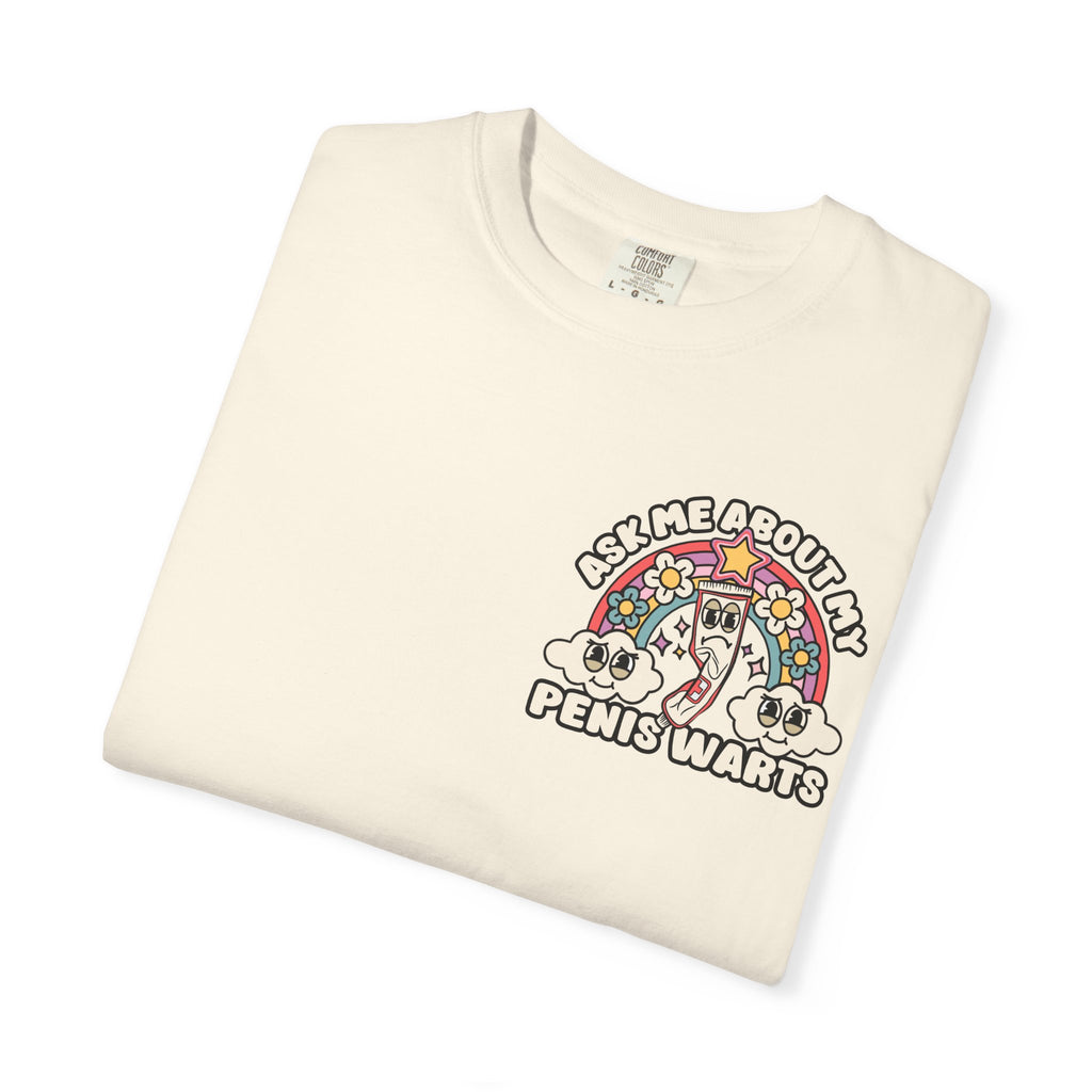 Adult Humor "Ask Me About My Penis Warts" Double-Sided Retro Tee