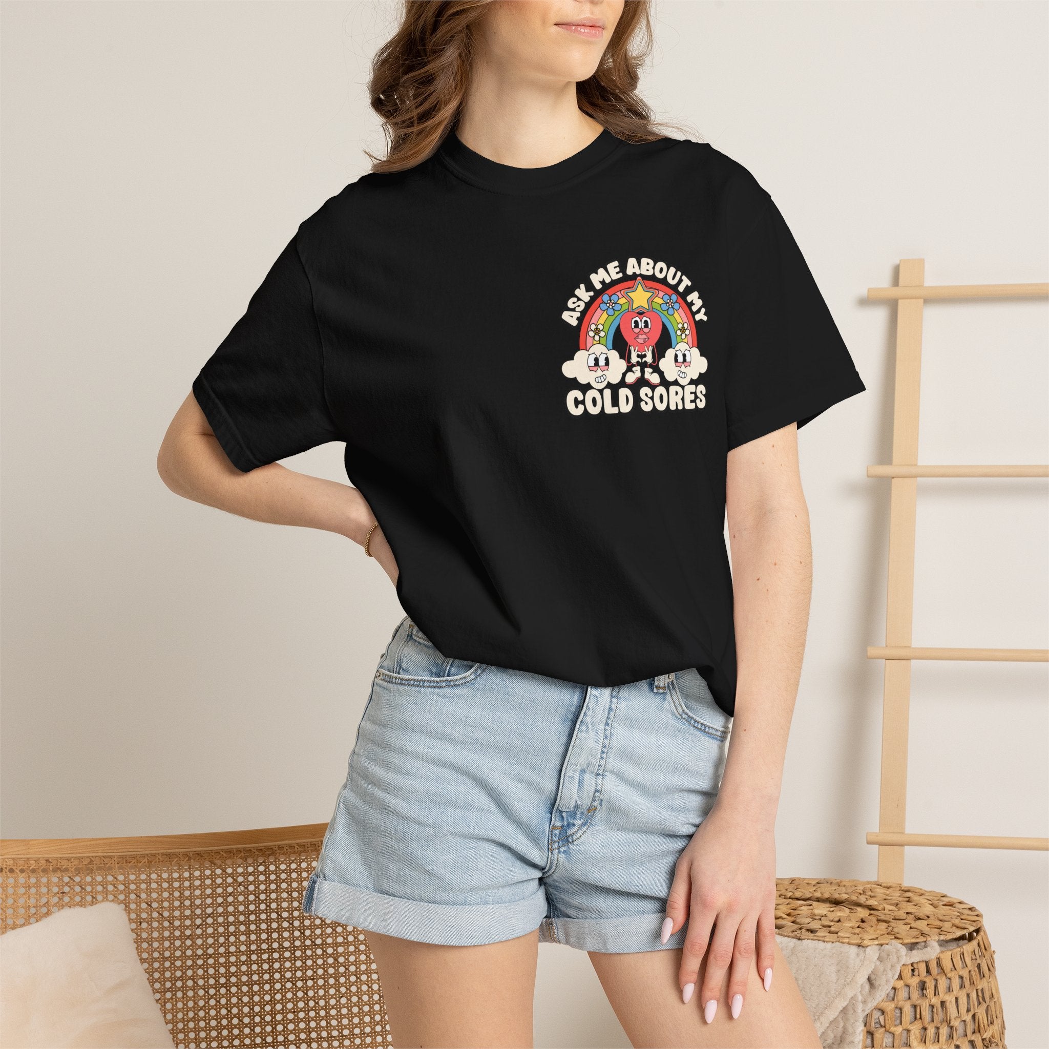 Adult Humor "Ask Me About My Cold Sores" Double-Sided Retro Tee
