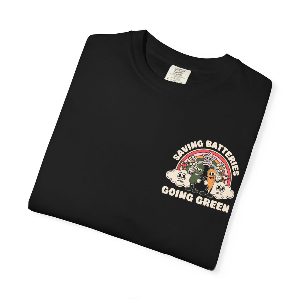Funny 1930s Rubber Hose Veggie T-Shirt - Saving Batteries Going Green Vintage Graphic Tee