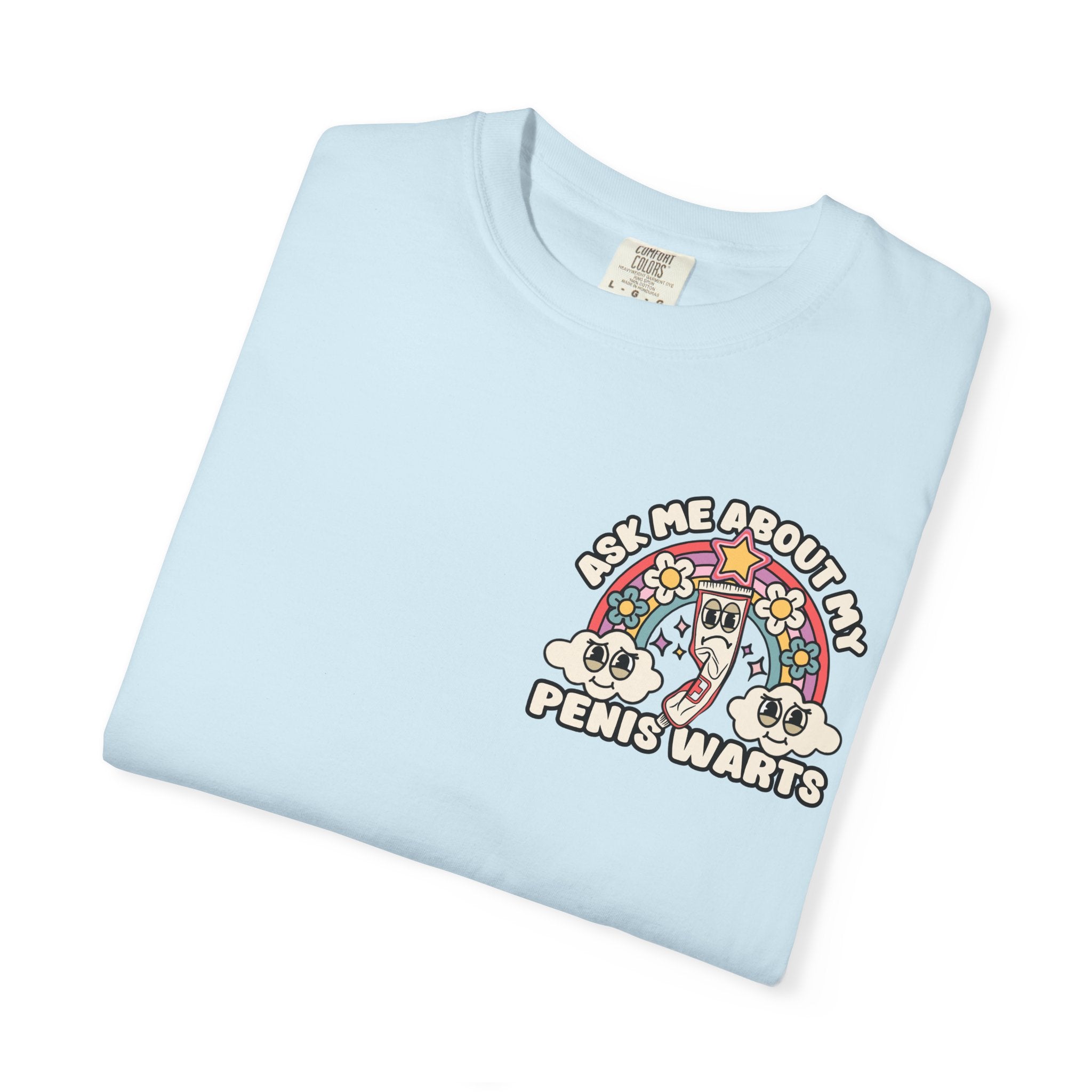 Adult Humor "Ask Me About My Penis Warts" Double-Sided Retro Tee