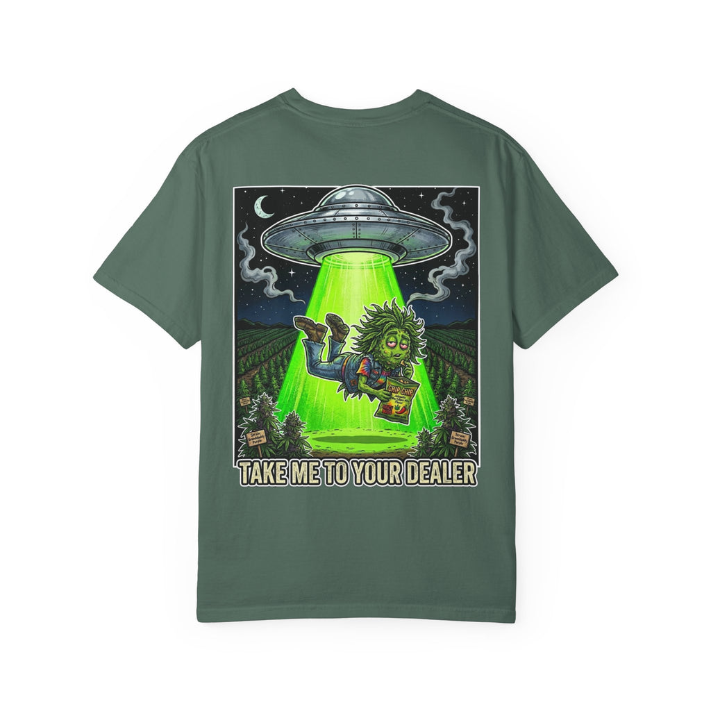 Take Me To Your Dealer - Retro Sci-Fi Cannabis Graphic Tee