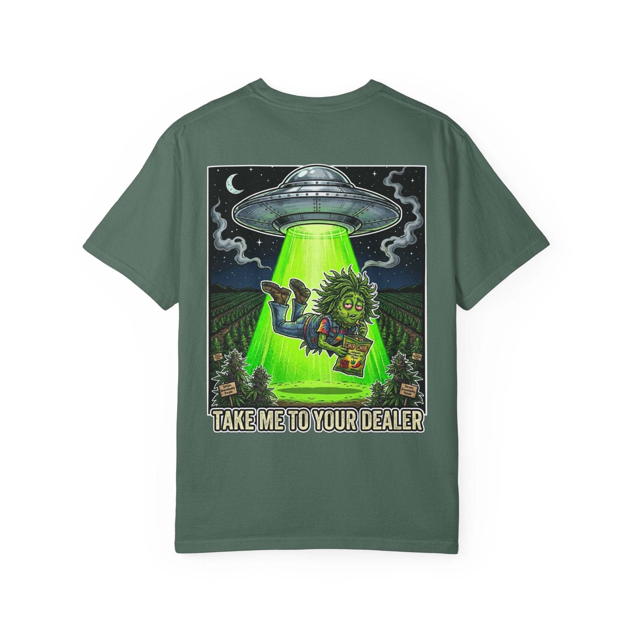 Take Me To Your Dealer - Retro Sci-Fi Cannabis Graphic Tee