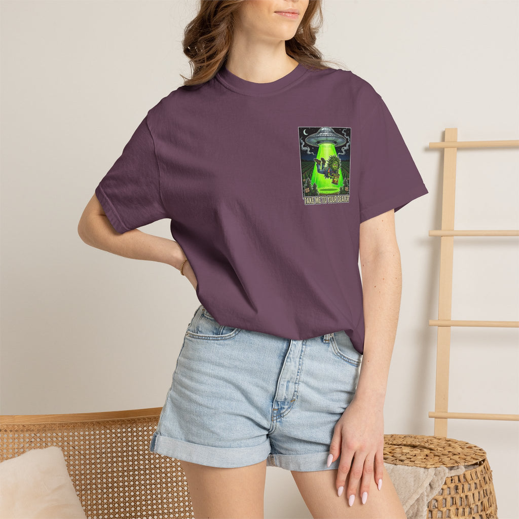 Take Me To Your Dealer - Retro Sci-Fi Cannabis Graphic Tee
