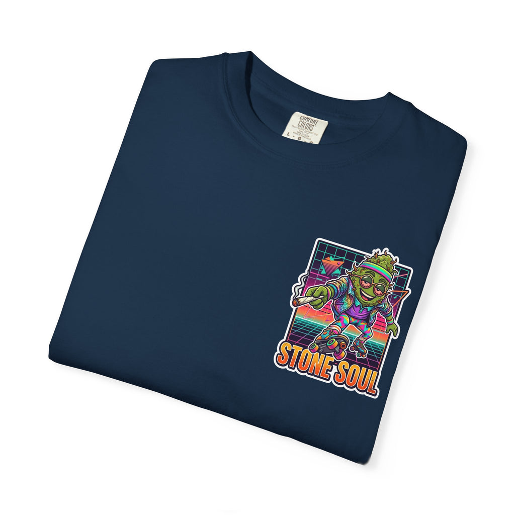Retro 80s Synthwave Stone Soul Roller Skating Weed Bud Graphic Tee