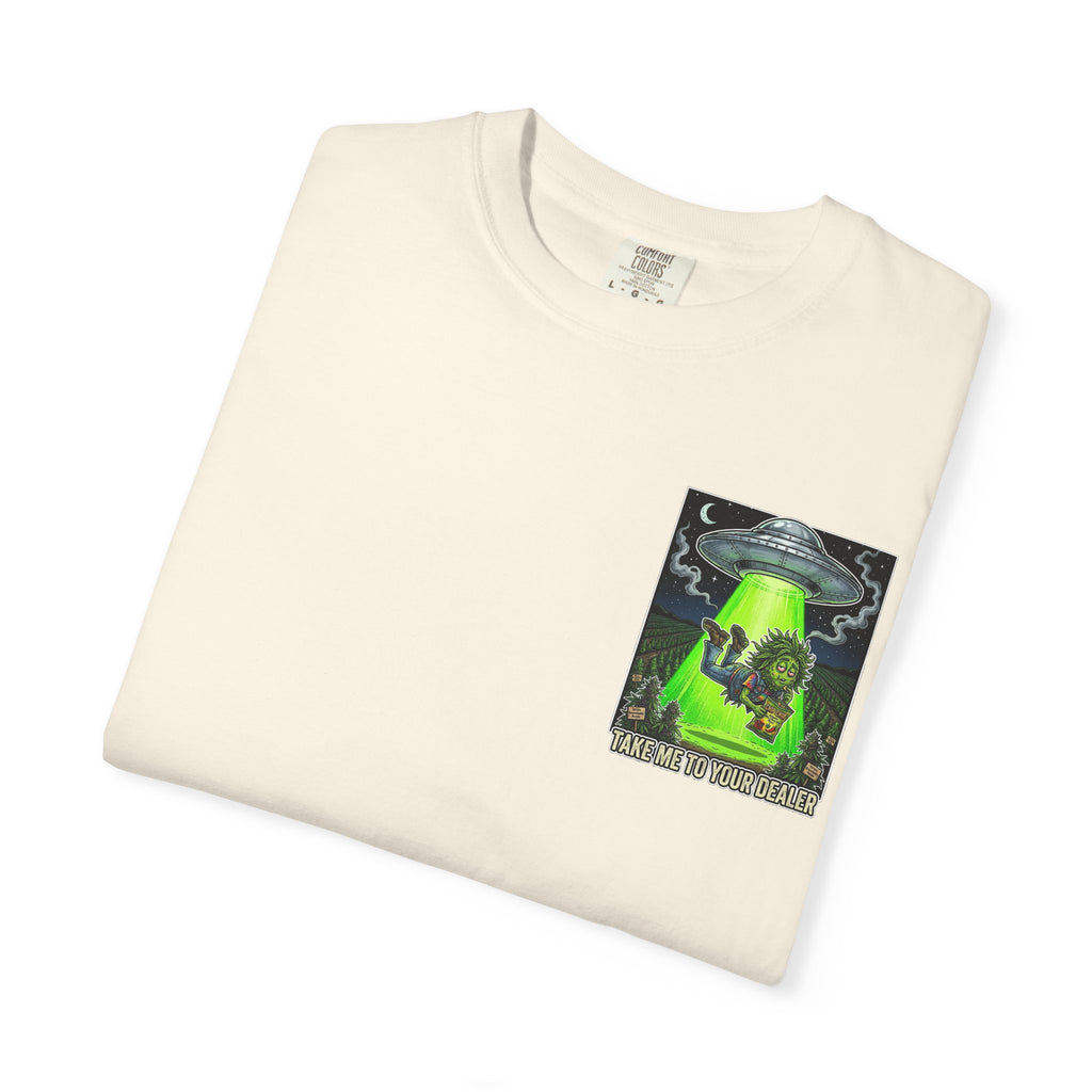 Take Me To Your Dealer - Retro Sci-Fi Cannabis Graphic Tee
