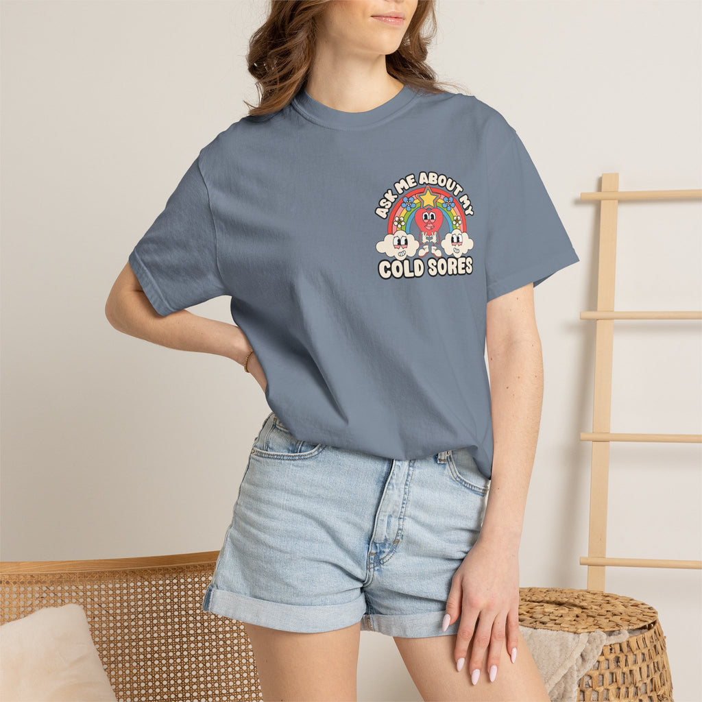 Adult Humor "Ask Me About My Cold Sores" Double-Sided Retro Tee
