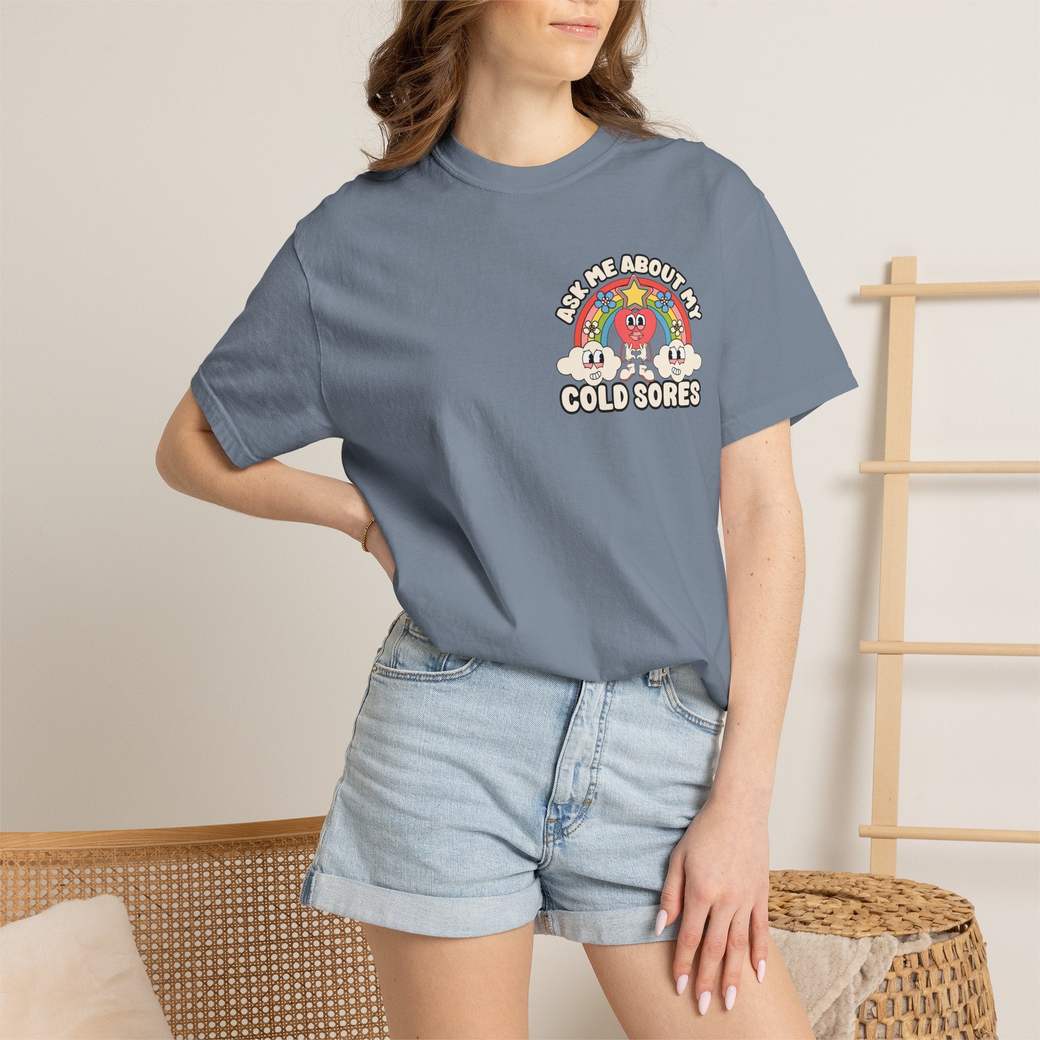 Adult Humor "Ask Me About My Cold Sores" Double-Sided Retro Tee