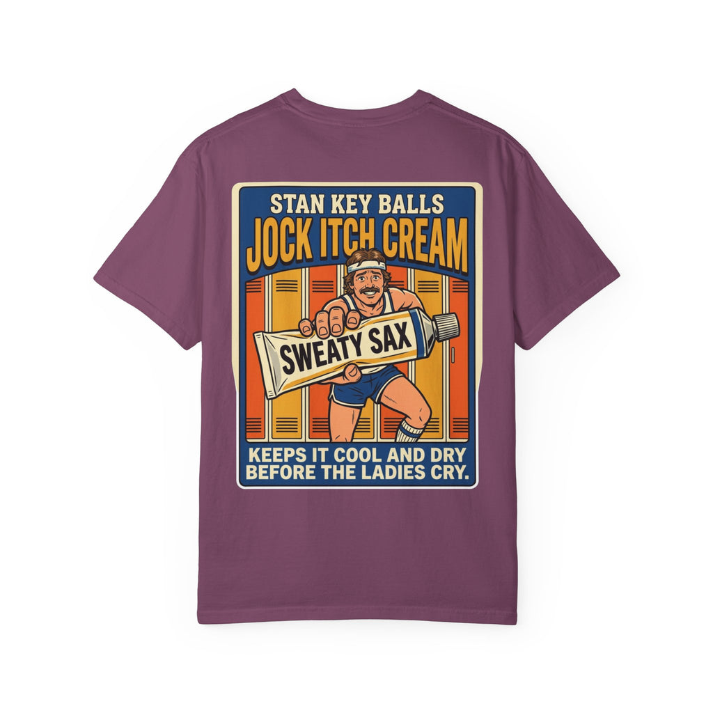 Funny Stan Key Balls Jock Itch Cream Shirt Sarcastic 1970s Retro Adult Humor Gym Gag Tee