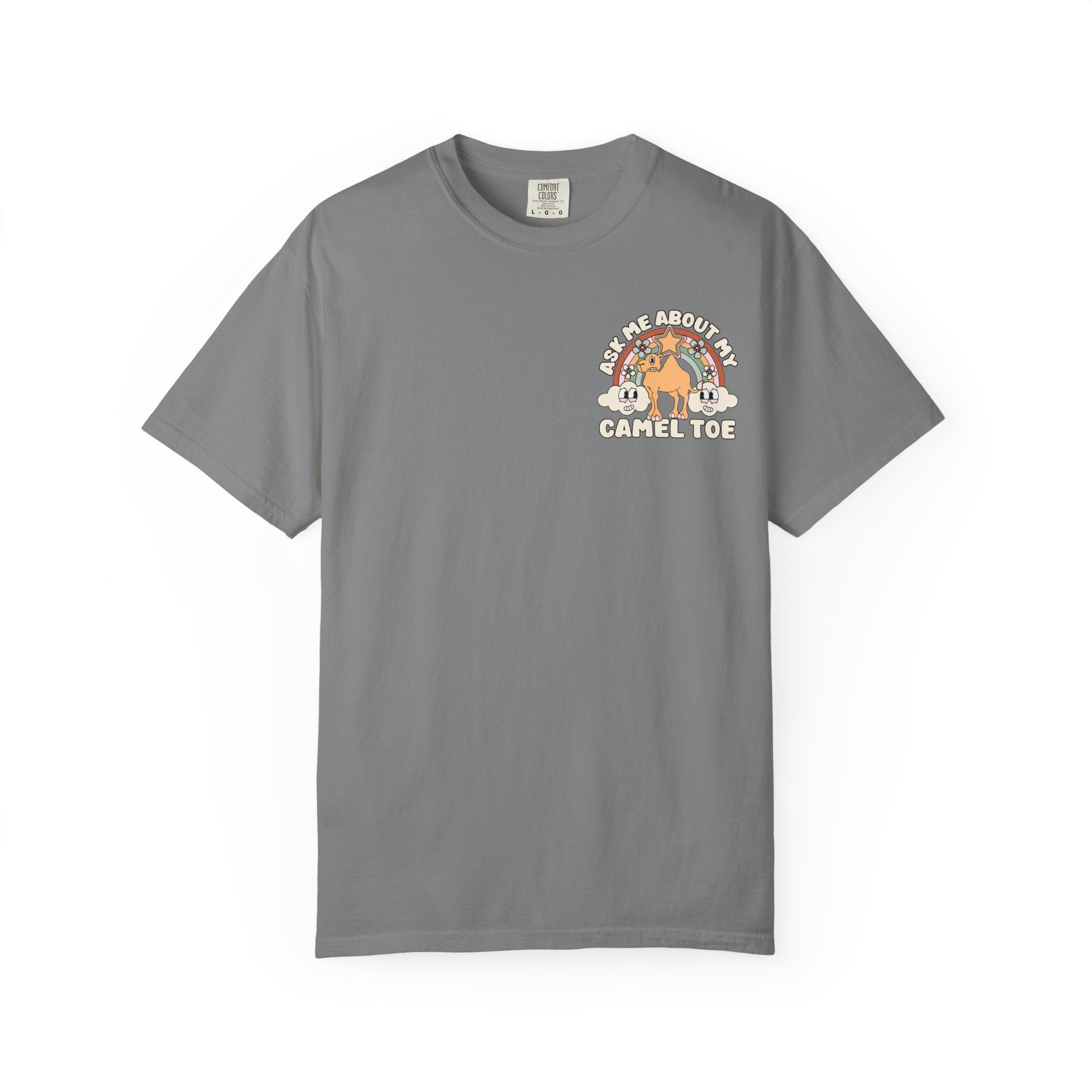 Adult Humor "Ask Me About My Camel Toe" Double-Sided Retro Tee