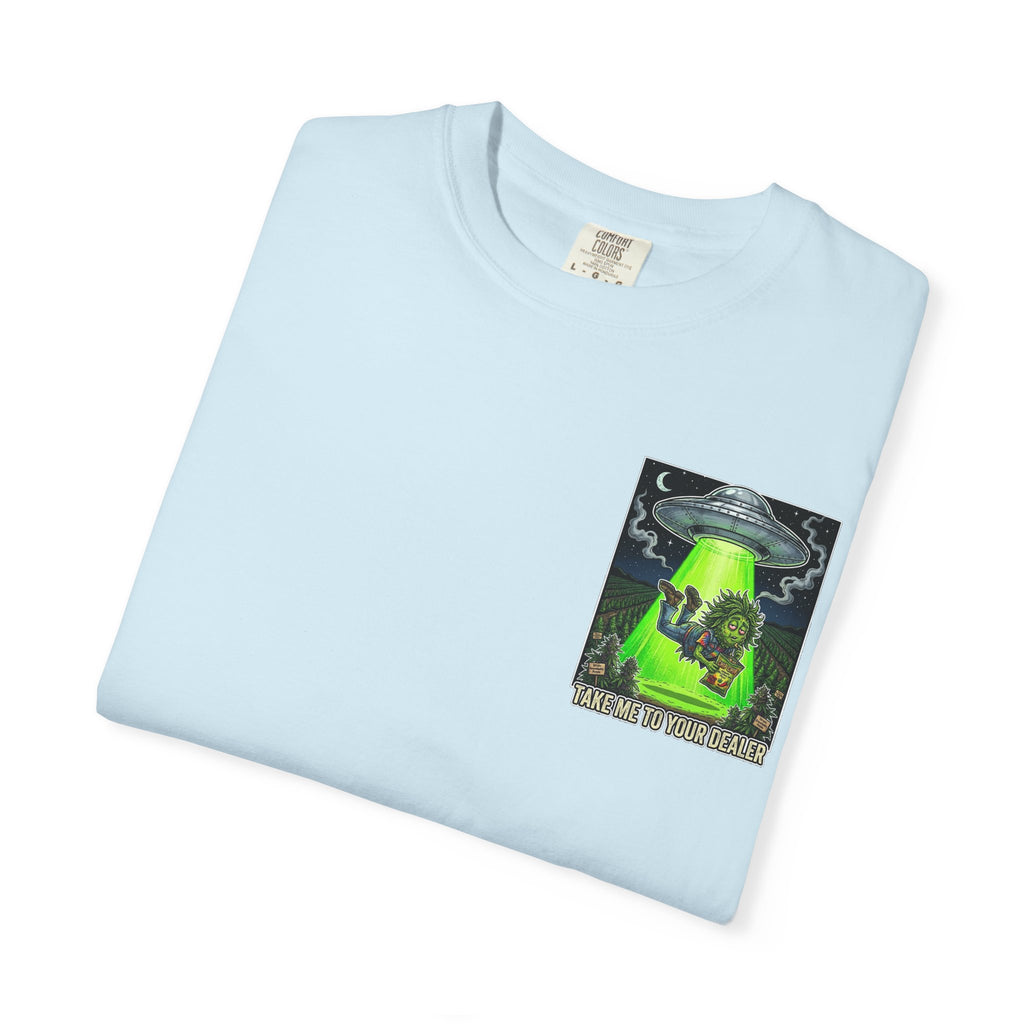 Take Me To Your Dealer - Retro Sci-Fi Cannabis Graphic Tee