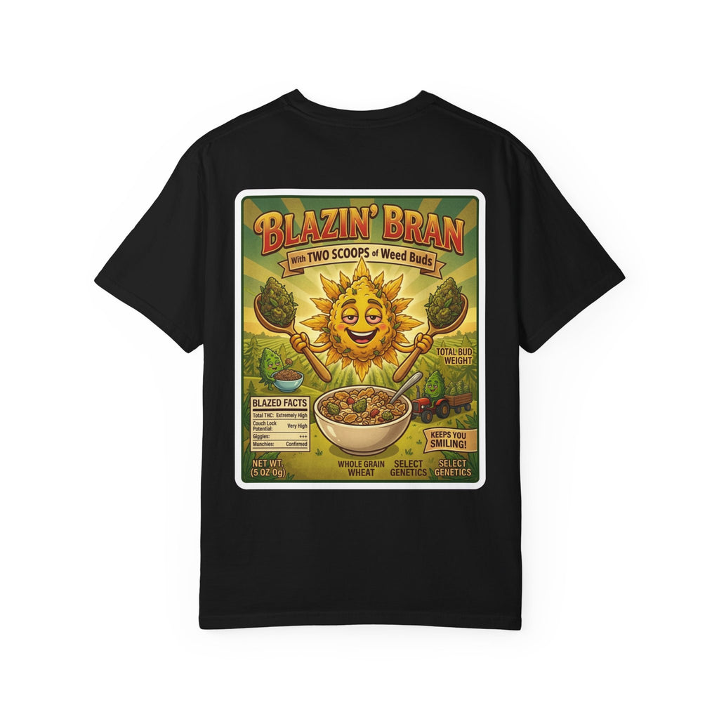 Blazin Bran Shirt - Funny Stoner Retro Cereal Parody Raisin Bran Two Scoops Weed 420 Humor Tee