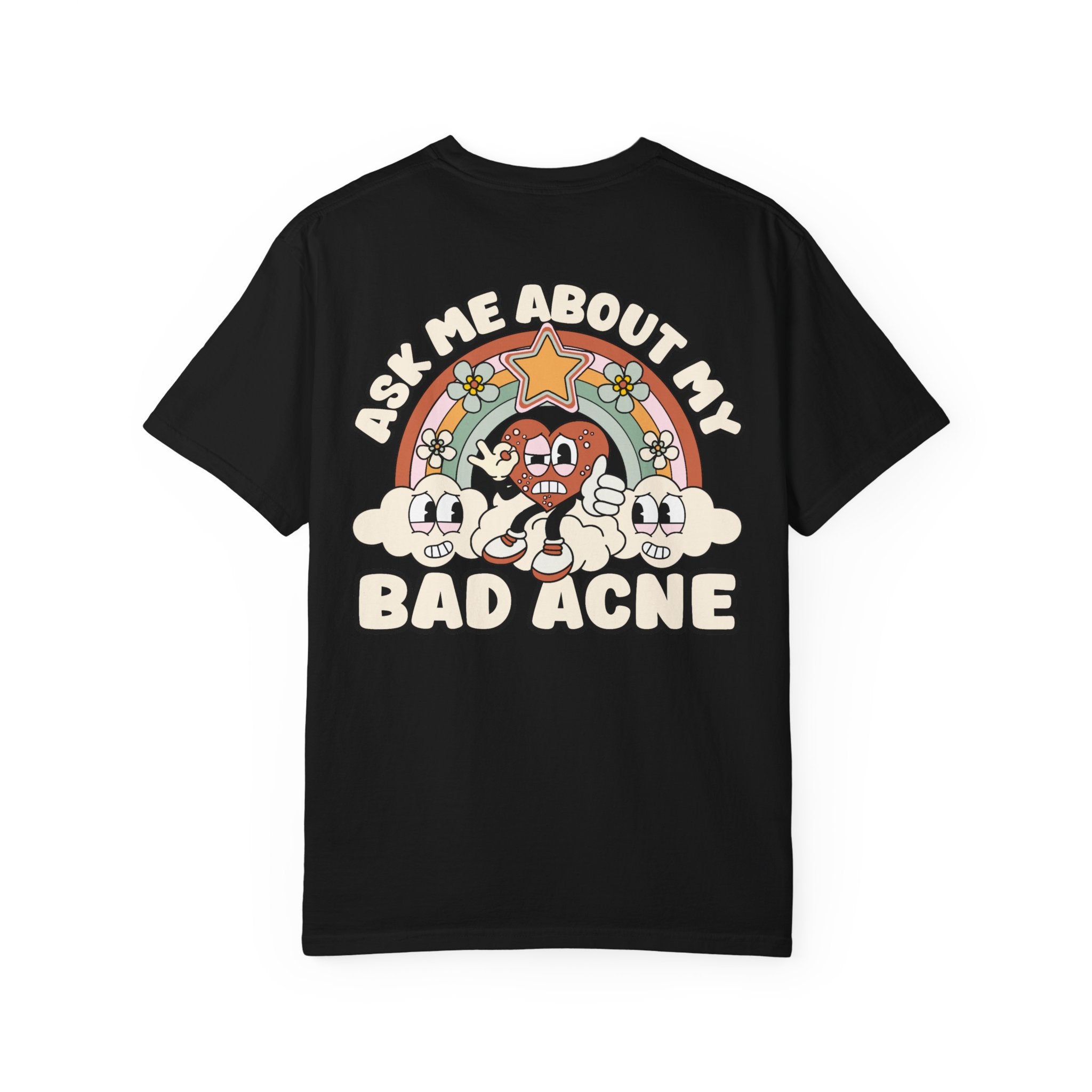 Adult Humor "Ask Me About My Bad Acne" Double-Sided Retro Tee