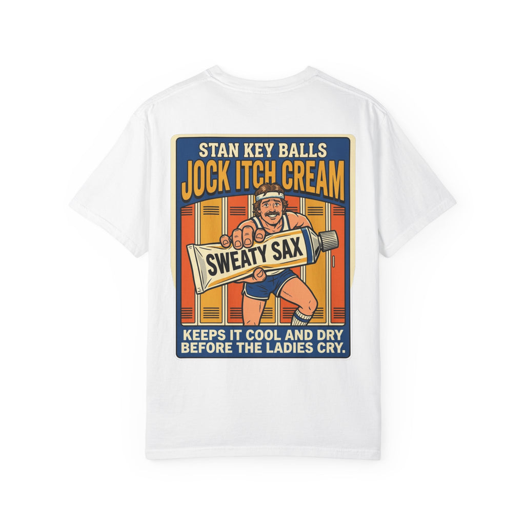 Funny Stan Key Balls Jock Itch Cream Shirt Sarcastic 1970s Retro Adult Humor Gym Gag Tee