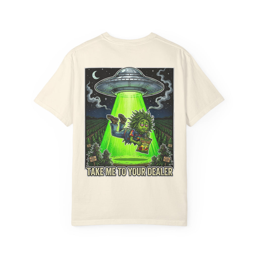 Take Me To Your Dealer - Retro Sci-Fi Cannabis Graphic Tee