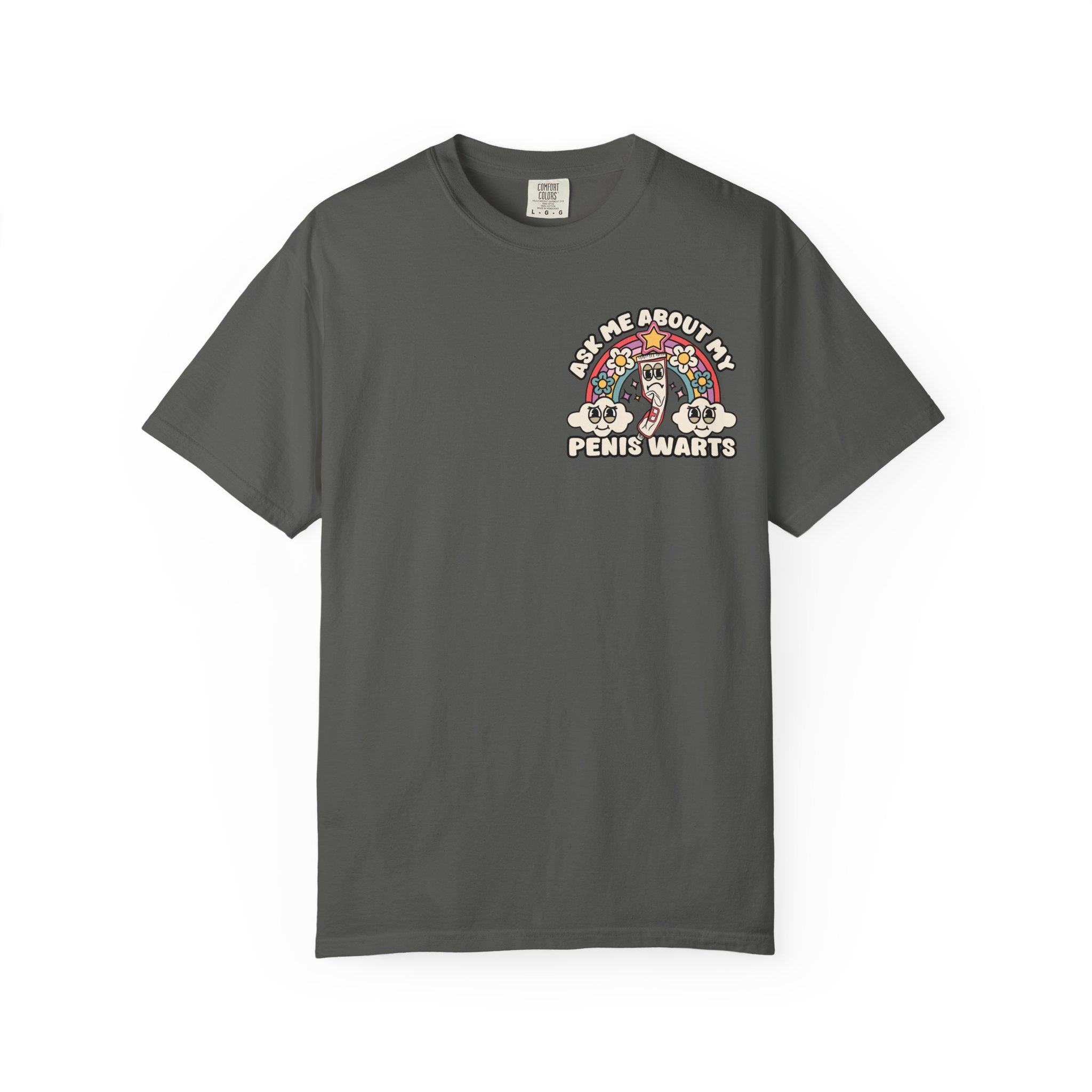 Adult Humor "Ask Me About My Penis Warts" Double-Sided Retro Tee