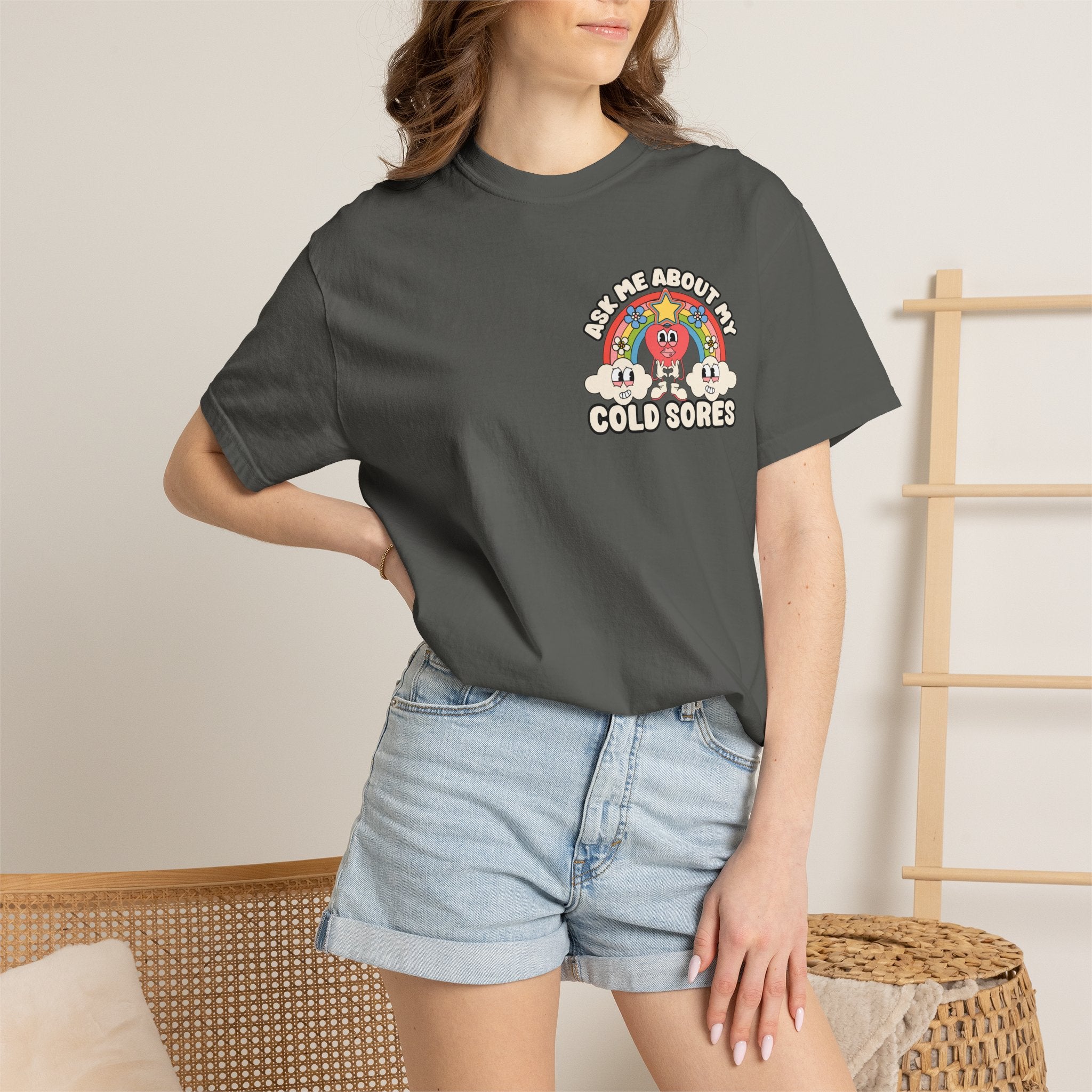 Adult Humor "Ask Me About My Cold Sores" Double-Sided Retro Tee