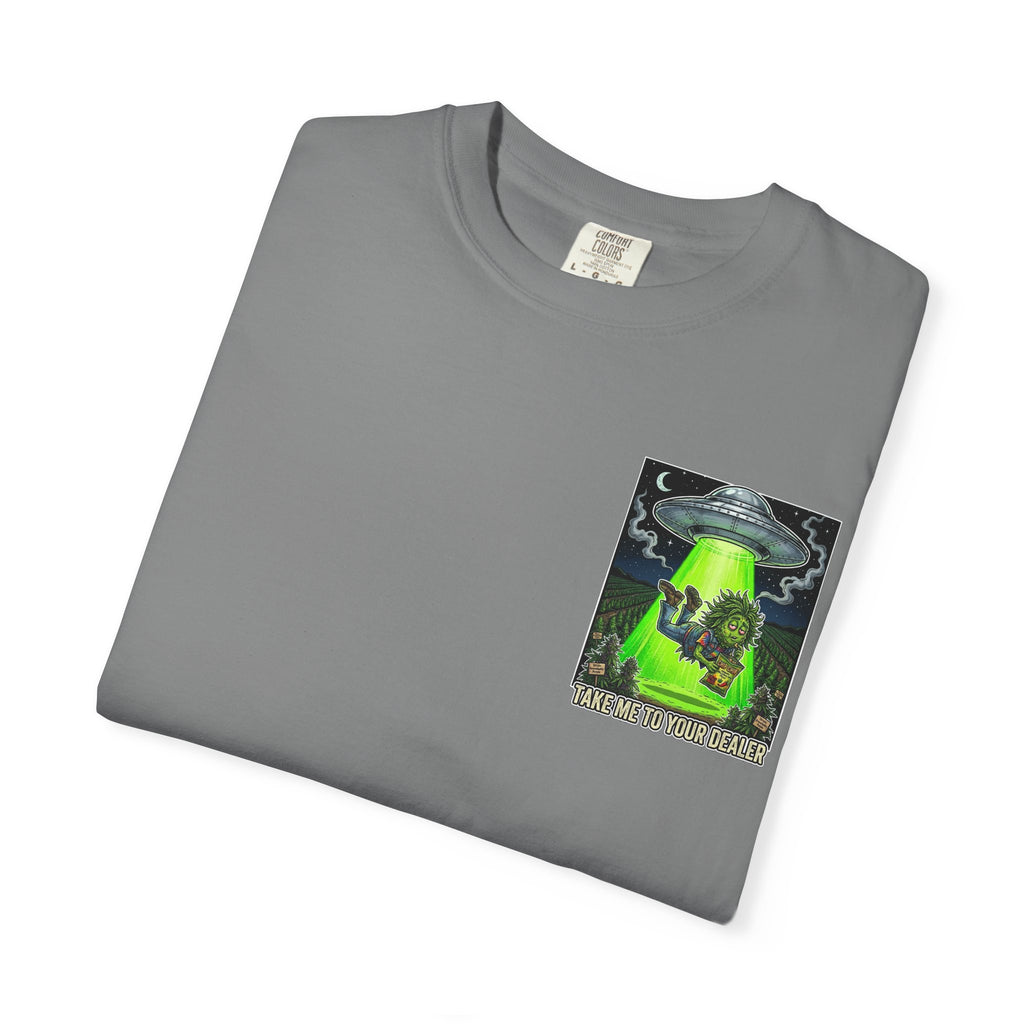 Take Me To Your Dealer - Retro Sci-Fi Cannabis Graphic Tee