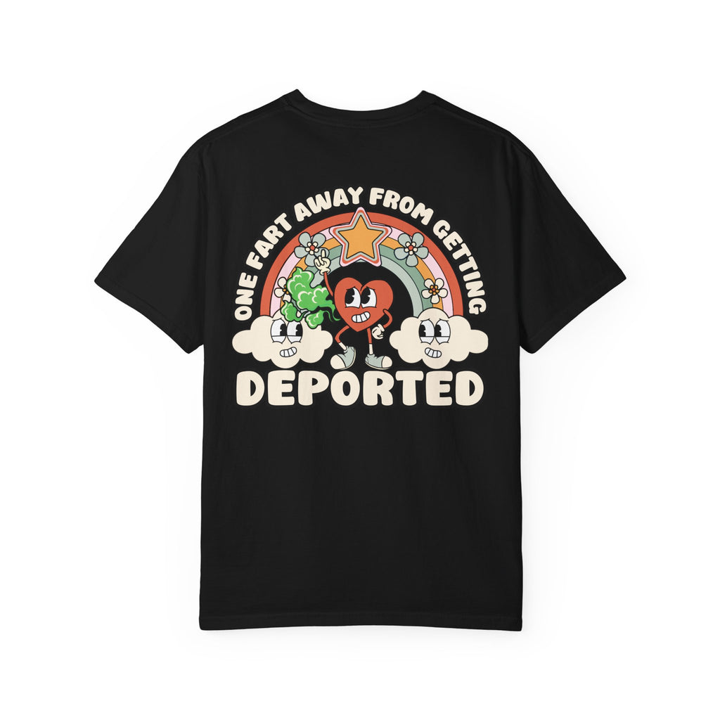 Funny One Fart Away From Getting Deported T-Shirt - Retro Heart Cartoon Humor Tee