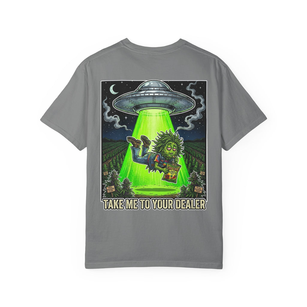 Take Me To Your Dealer - Retro Sci-Fi Cannabis Graphic Tee