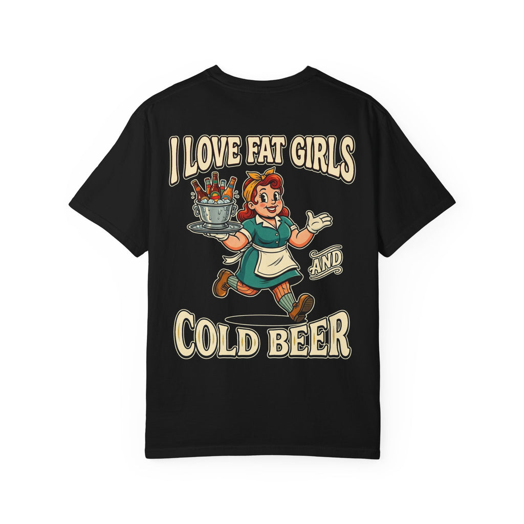 I LOVE FAT GIRLS AND COLD BEER Funny Retro Diner T-Shirt - Sarcastic Humor Gift Tee