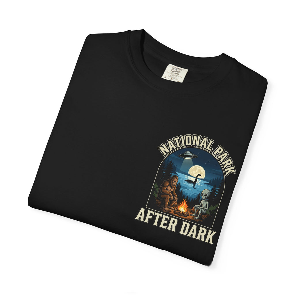 NATIONAL PARK AFTER DARK Funny Cryptid Alien T-Shirt - Mythical Creature Gift Tee