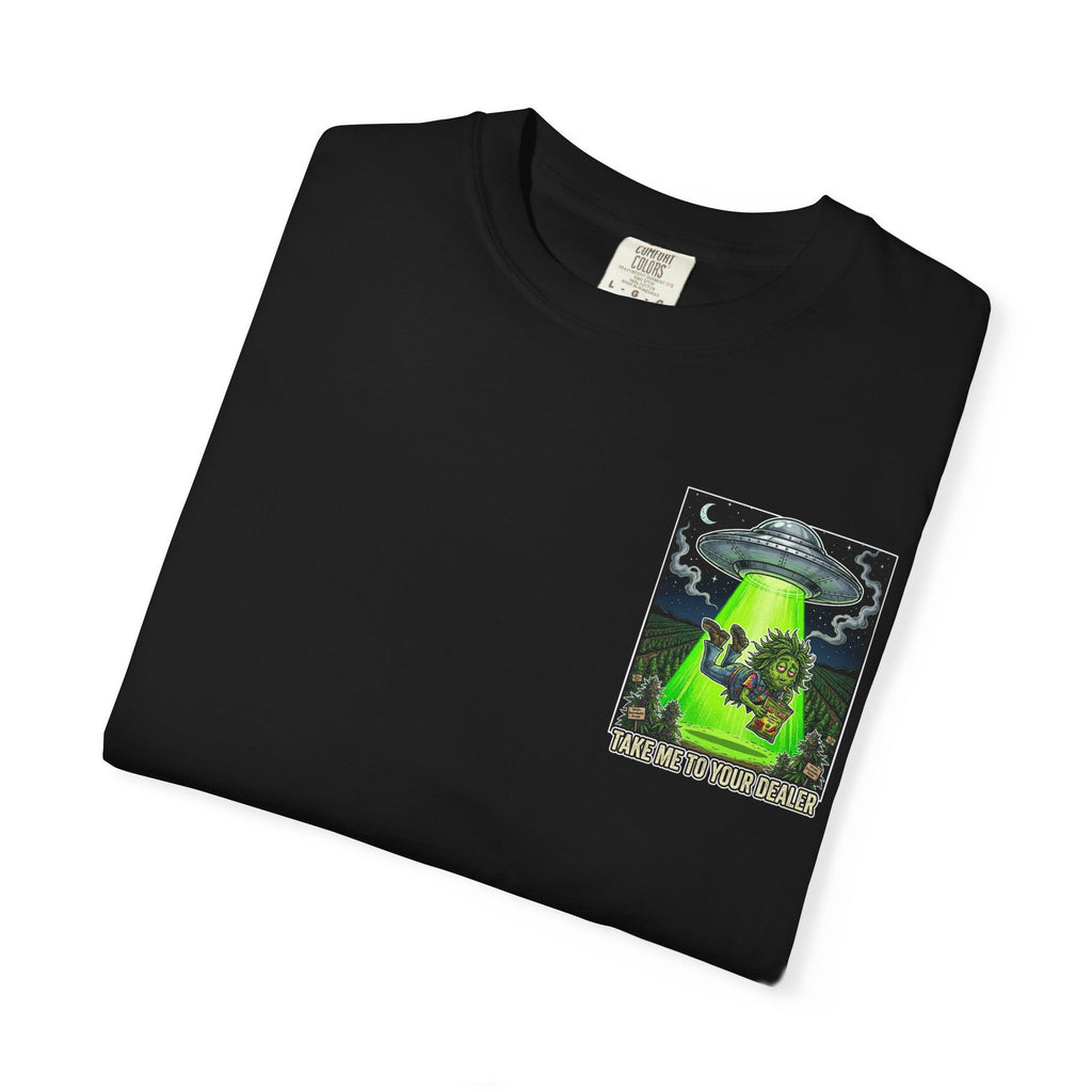 Take Me To Your Dealer - Retro Sci-Fi Cannabis Graphic Tee