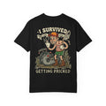 Vintage Cartoon Fishing T-Shirt Funny Getting Pricked Catfish Graphic Tee Retro Angler Shirt