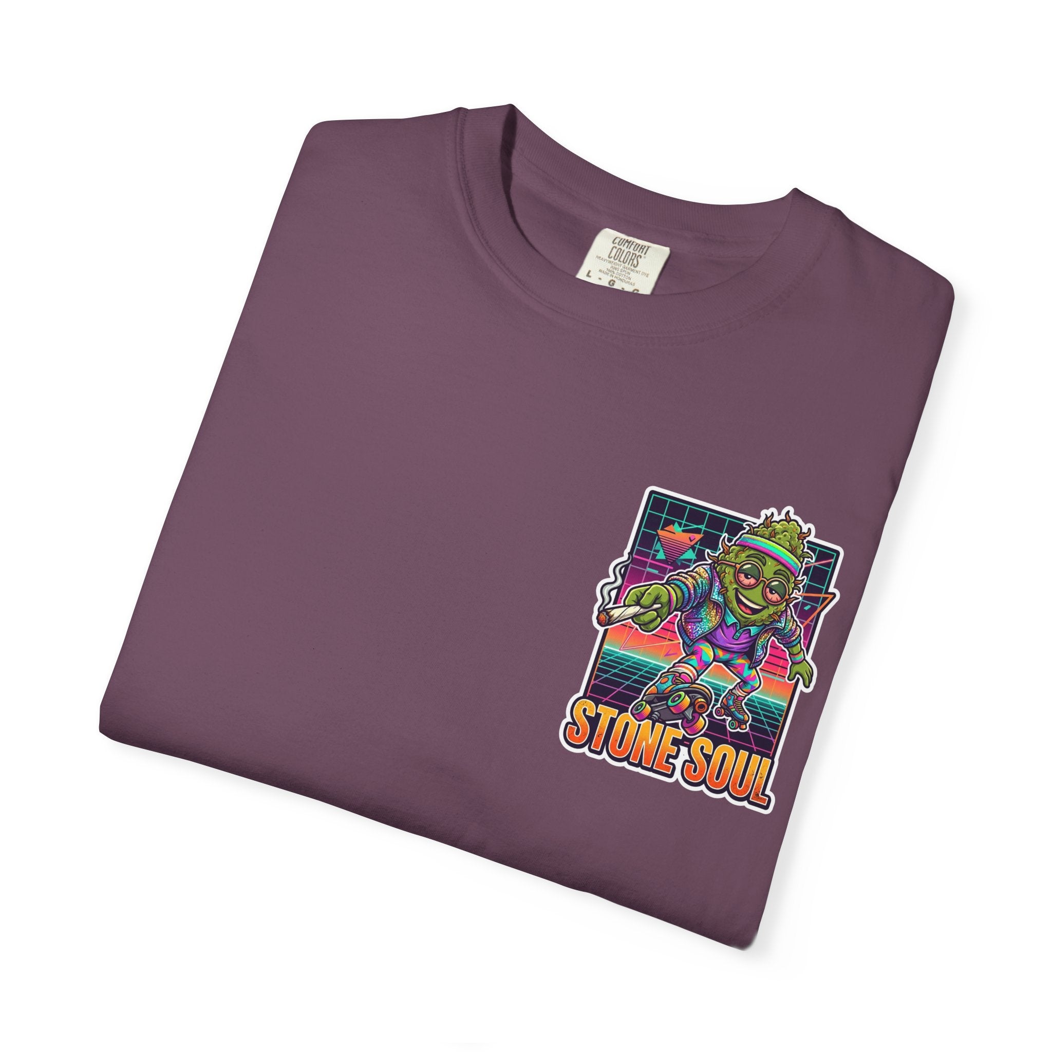 Retro 80s Synthwave Stone Soul Roller Skating Weed Bud Graphic Tee