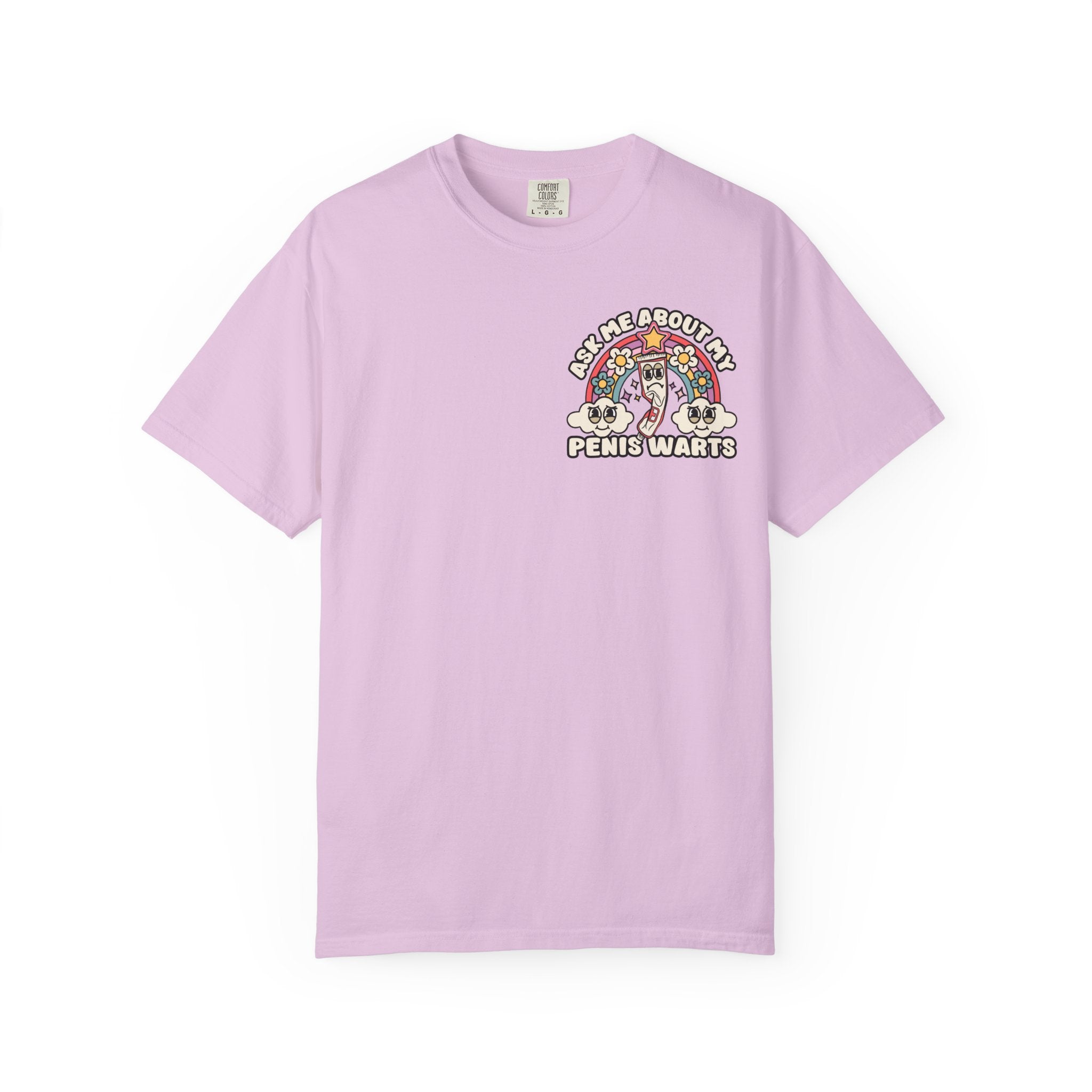 Adult Humor "Ask Me About My Penis Warts" Double-Sided Retro Tee