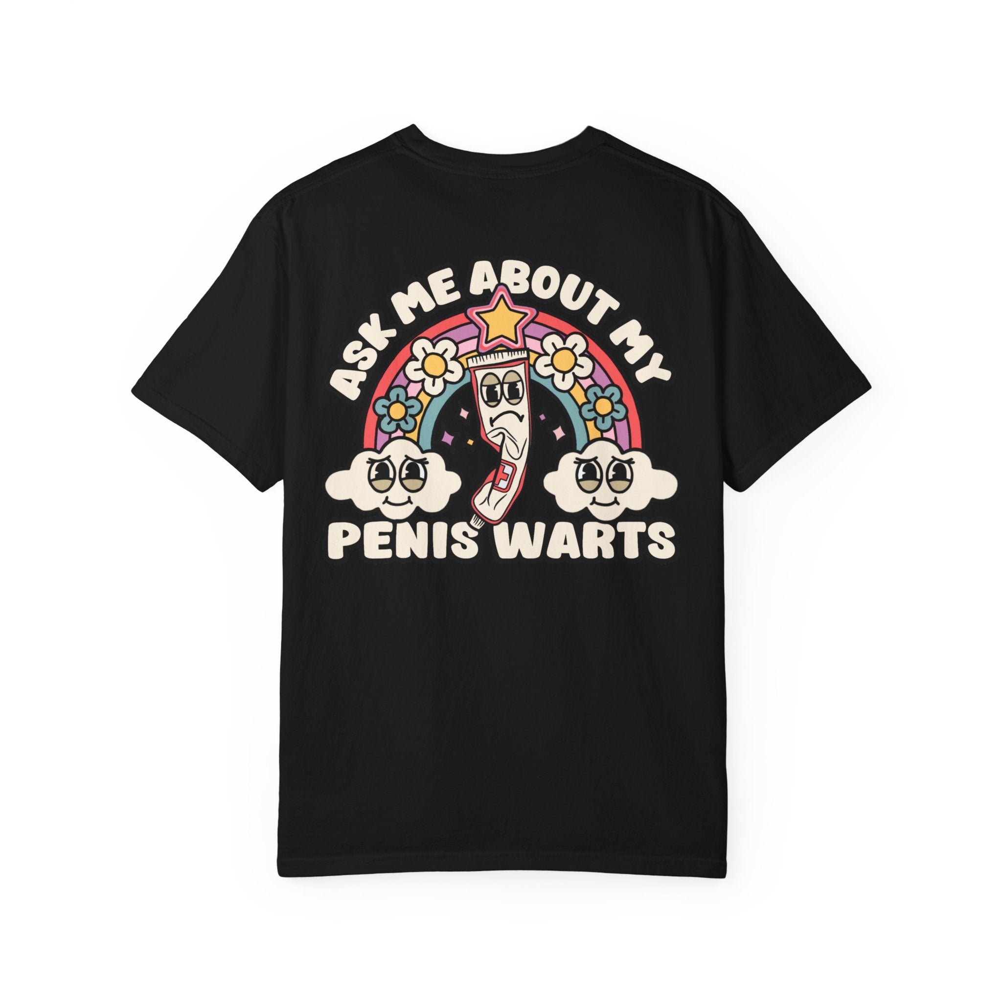 Adult Humor "Ask Me About My Penis Warts" Double-Sided Retro Tee