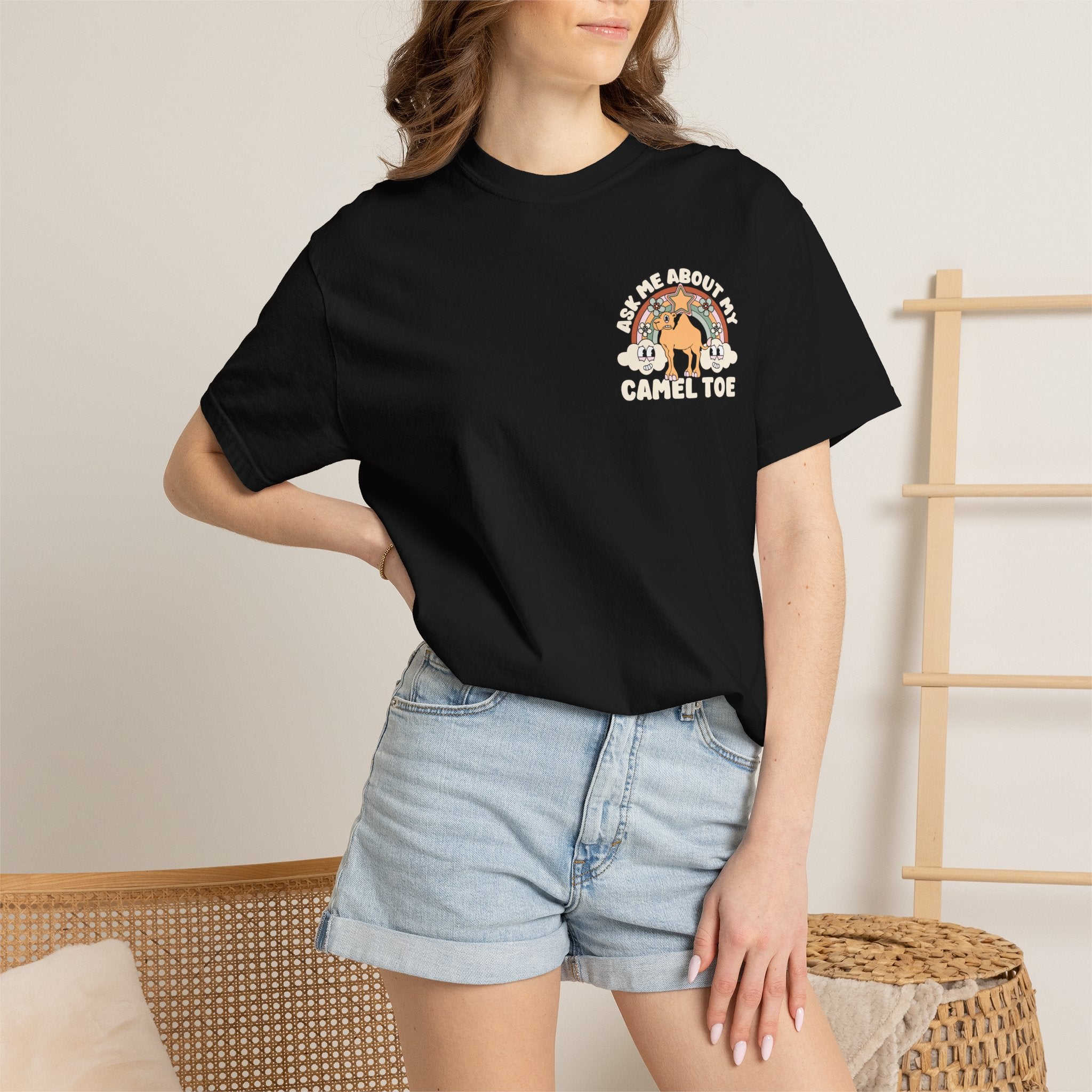 Adult Humor "Ask Me About My Camel Toe" Double-Sided Retro Tee