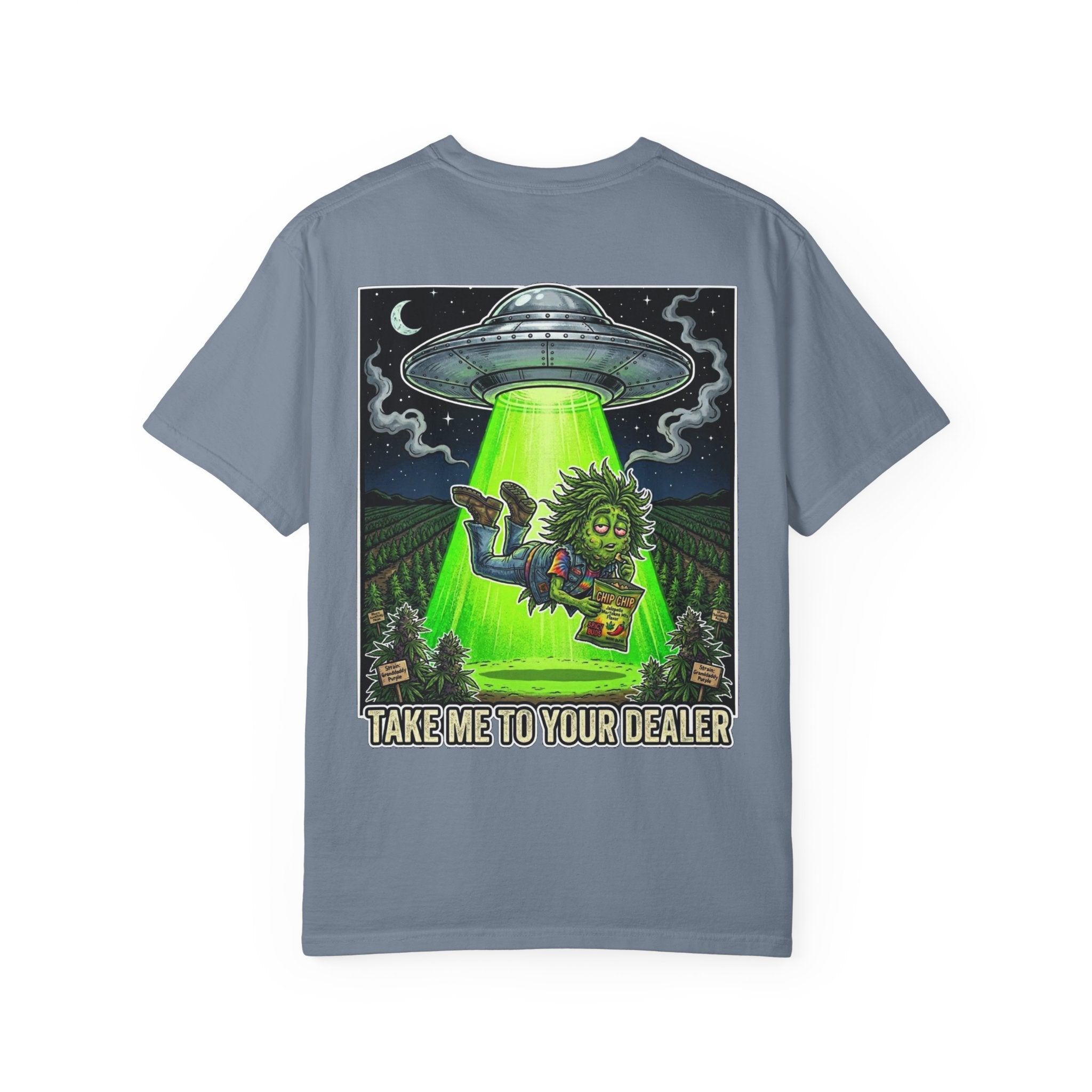 Take Me To Your Dealer - Retro Sci-Fi Cannabis Graphic Tee