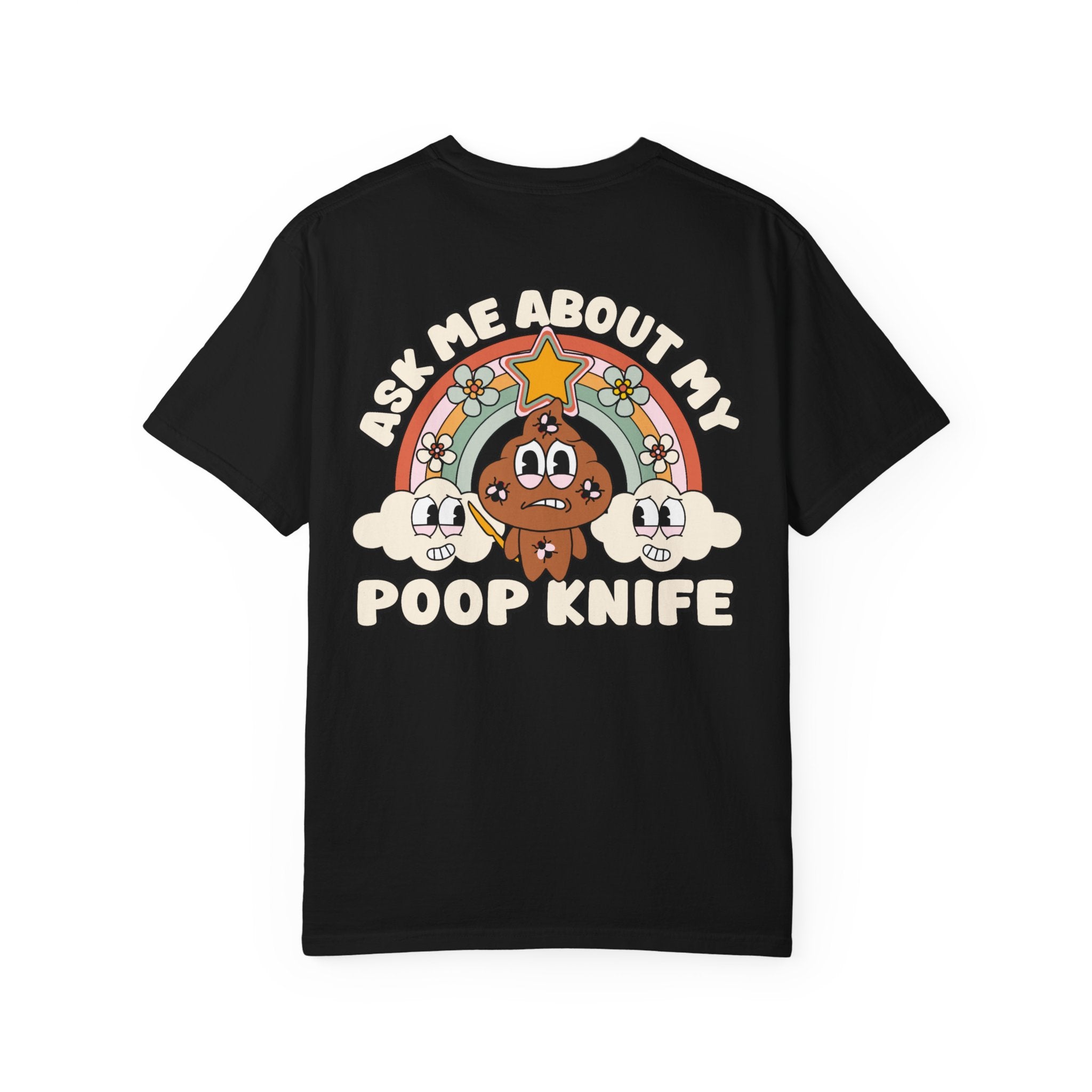 Adult Humor "Ask Me About My Poop Knife" Double-Sided Retro Tee
