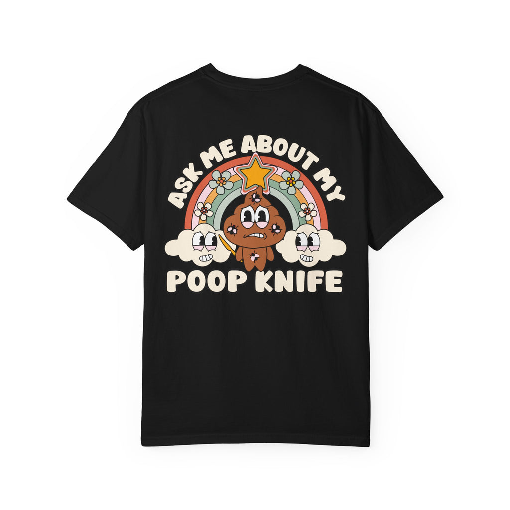 Funny Ask Me About My Poop Knife T-Shirt - Retro Reddit Internet Culture Meme Tee