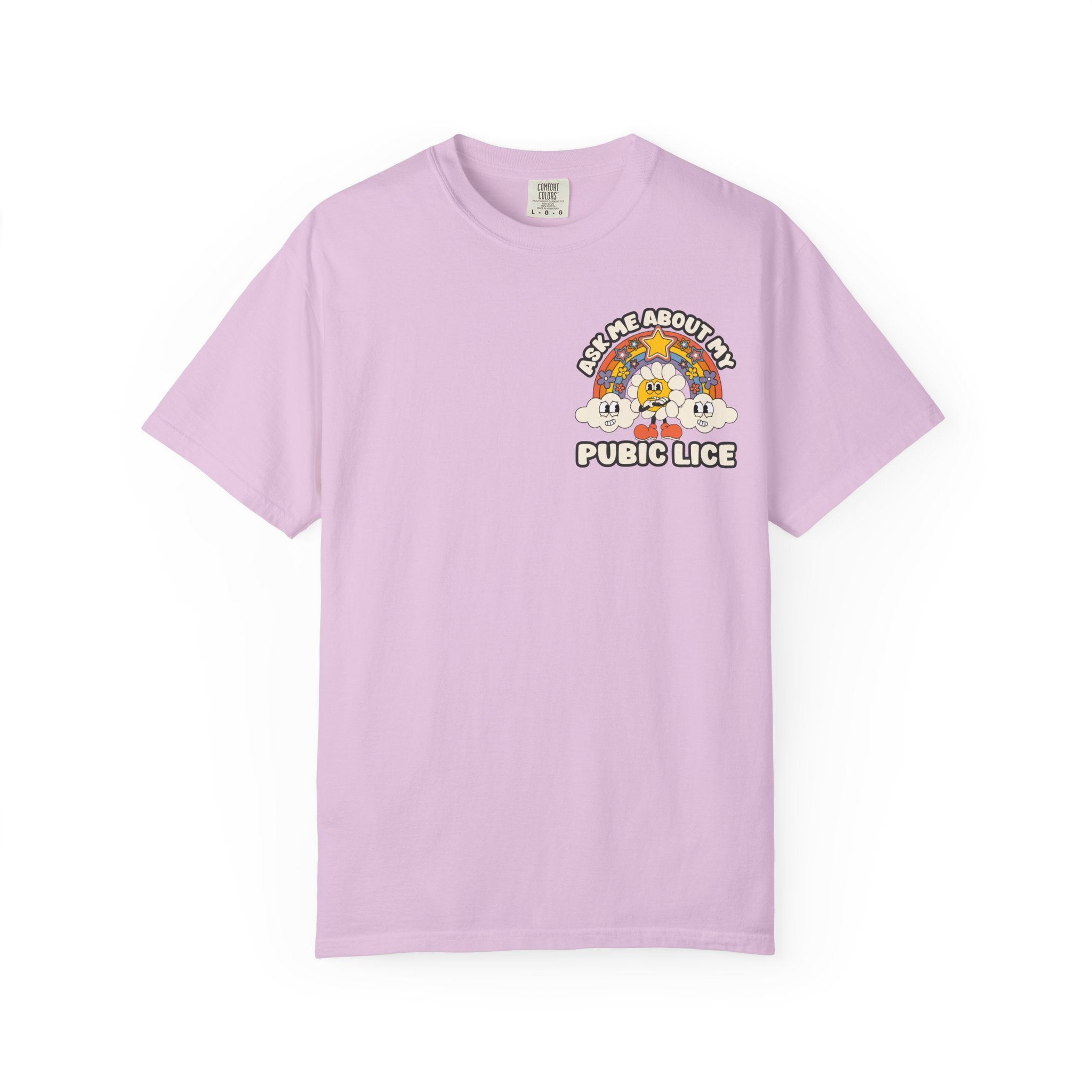 Adult Humor "Ask Me About My Pubic Lice" Double-Sided Retro Tee